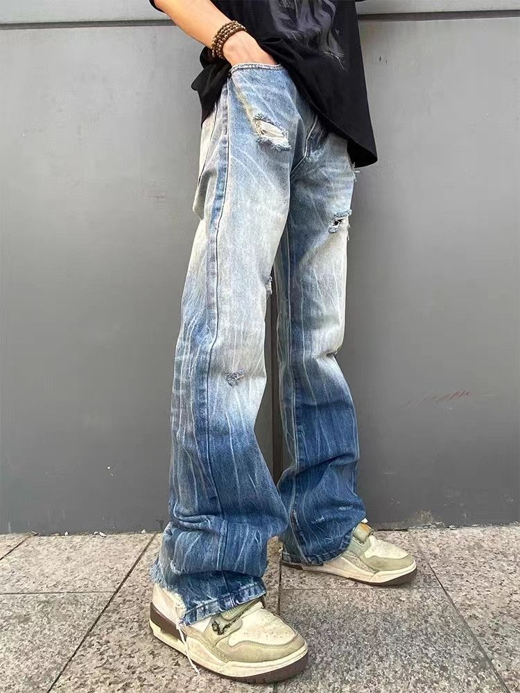 Vintage washed lightning texture ripped rare jeans