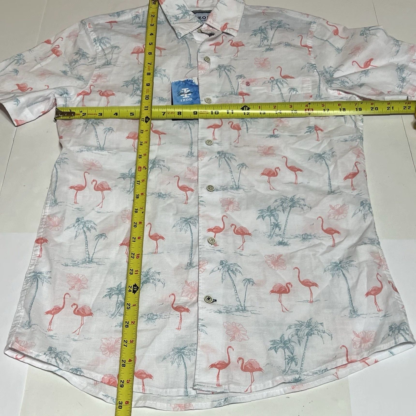 Izod Izod Saltwater Men's Small Hawaiian Shirt Dockside Chambray Flamingo Print NWT Size US S / EU 44-46 / 1 - 4 Thumbnail