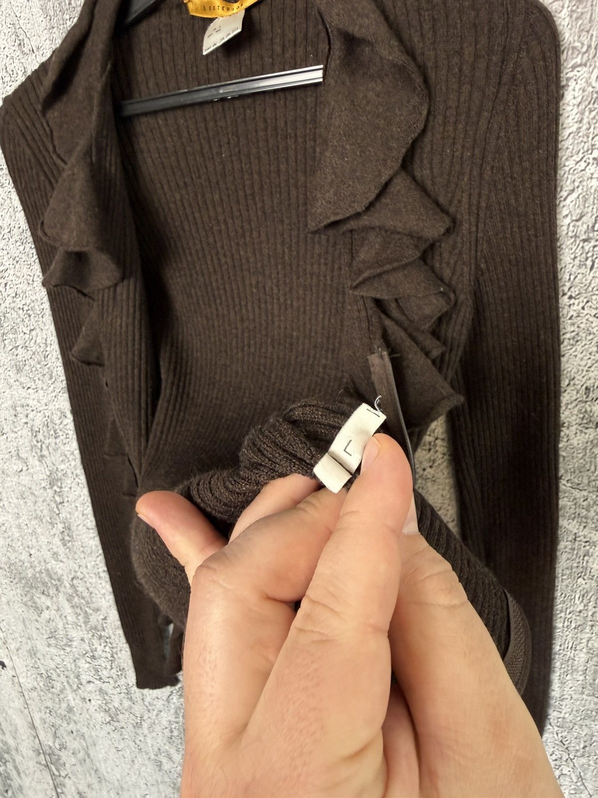 D.Exterior D.Exterior Brown Ribbed Wool Ruffle Zip Cardigan Sweater Size L / US 10 / IT 46 - 12 Thumbnail