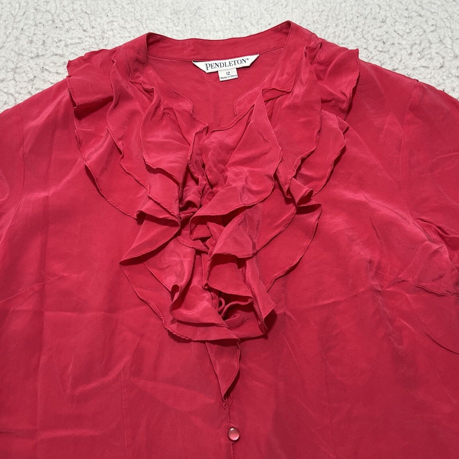 Pendleton Pendleton Silk Short Sleeve Hot Pink Ruffle Button Up Top Size XL / US 12-14 / IT 48-50 - 2 Thumbnail