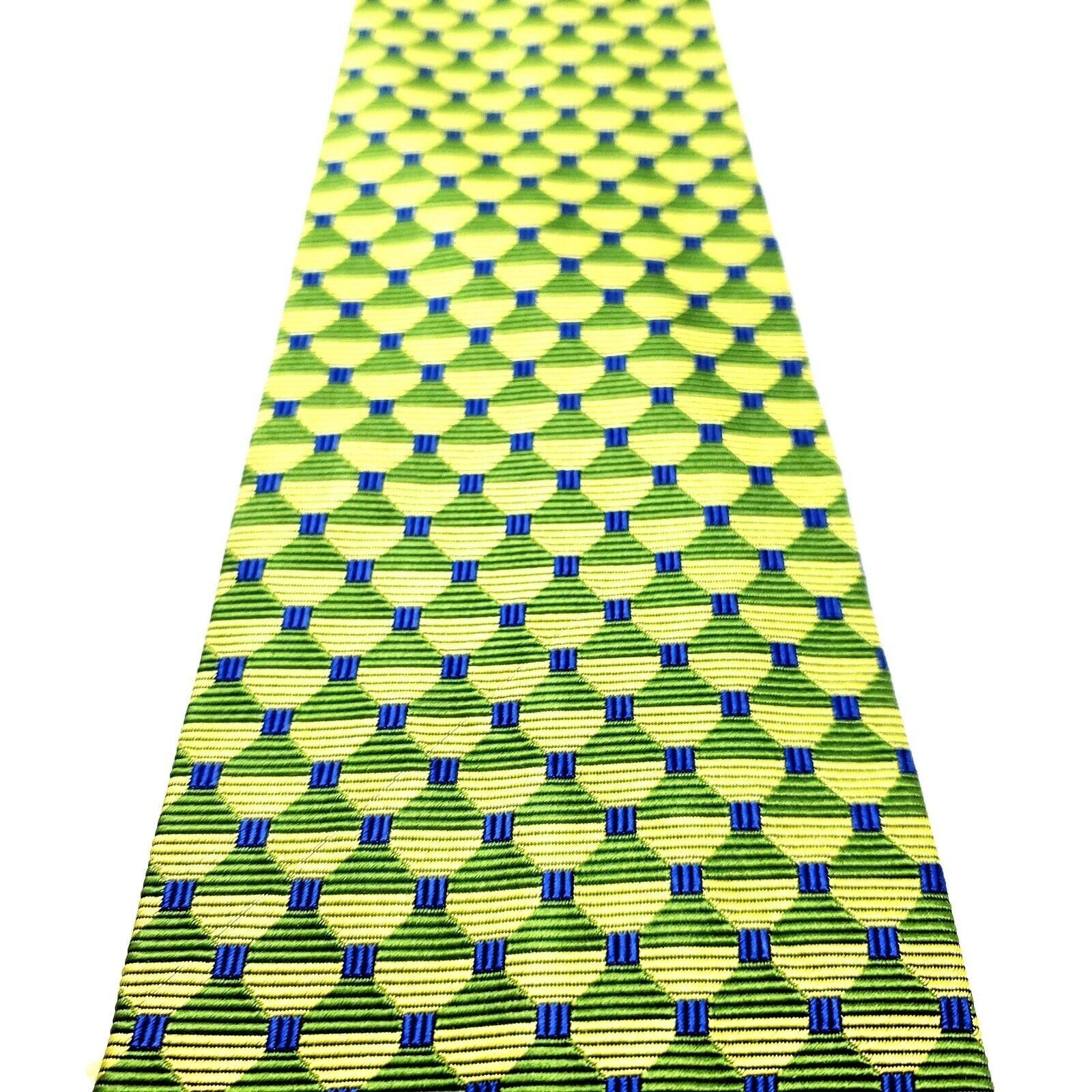 Designer Talbots Silk Tie Woven Green Geometric Wide Size ONE SIZE - 2 Thumbnail