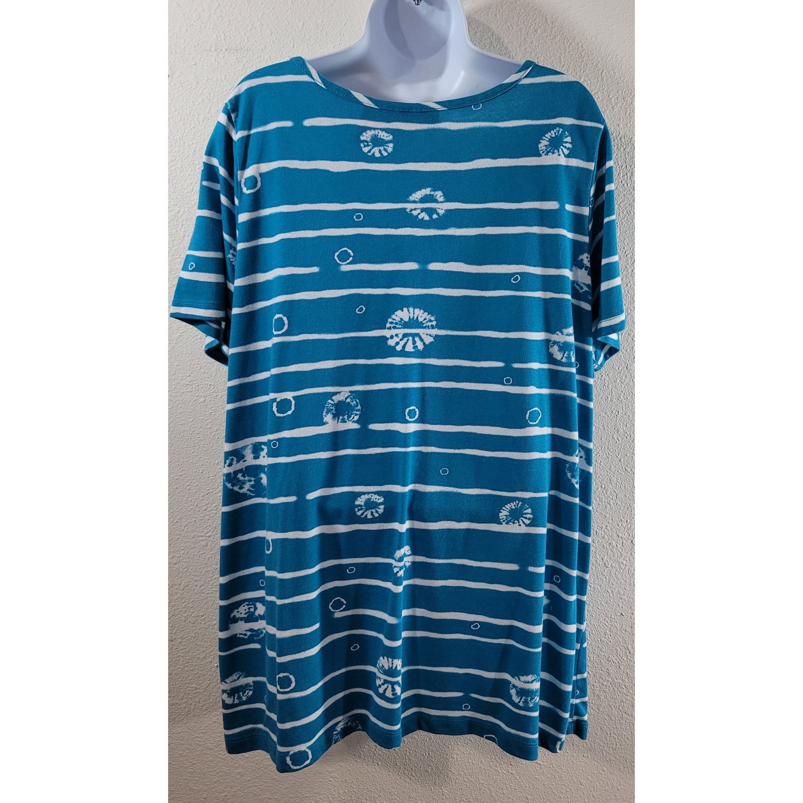 Other Woman Within Teal White Striped Round Neck Top 1X Plus Size XXL / US 16-18 / IT 52-54 - 2 Thumbnail