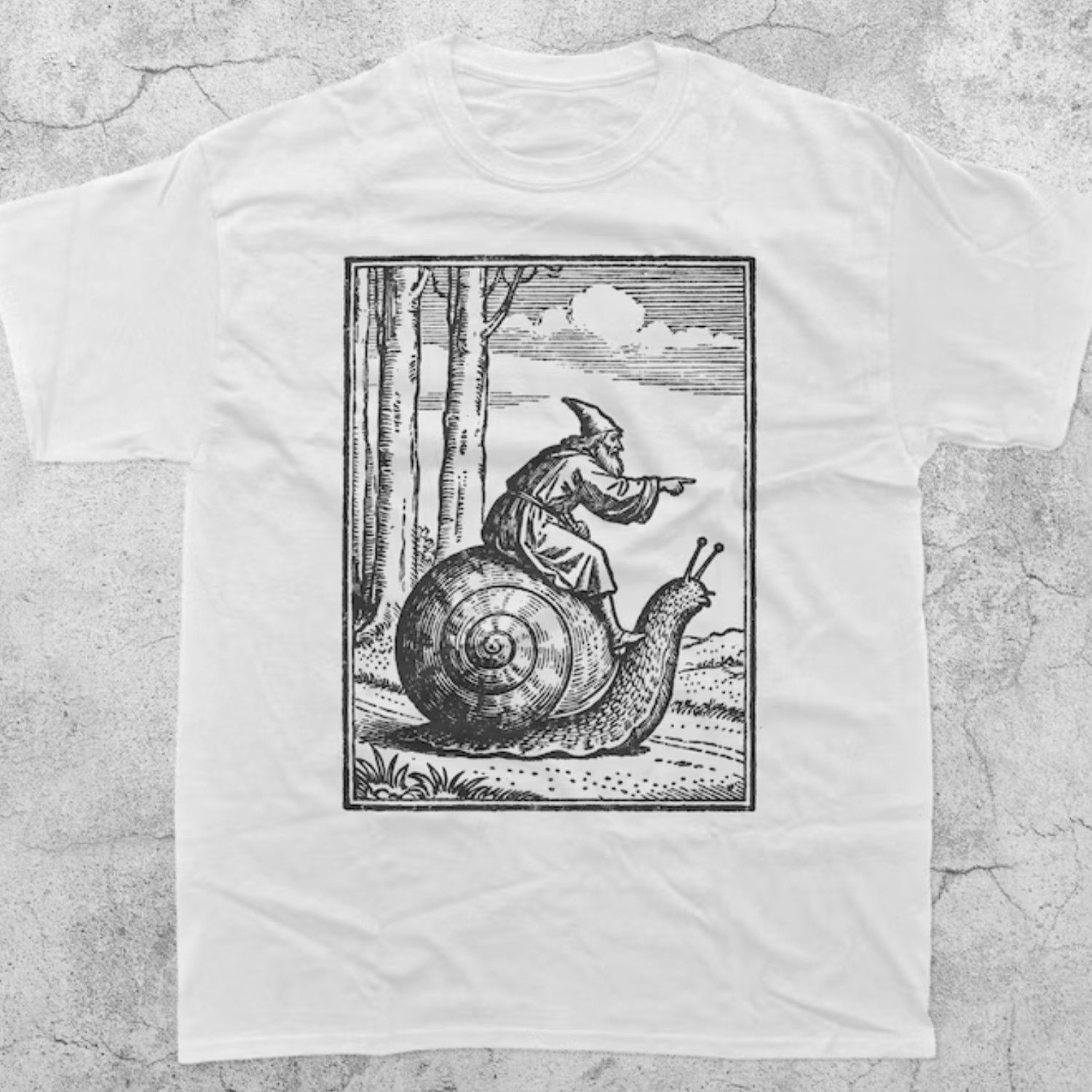 Japanese Brand Retro Medieval Snail Rider T-Shirt, Vintage Fantasy 90s Tee Size US L / EU 52-54 / 3 - 1 Thumbnail