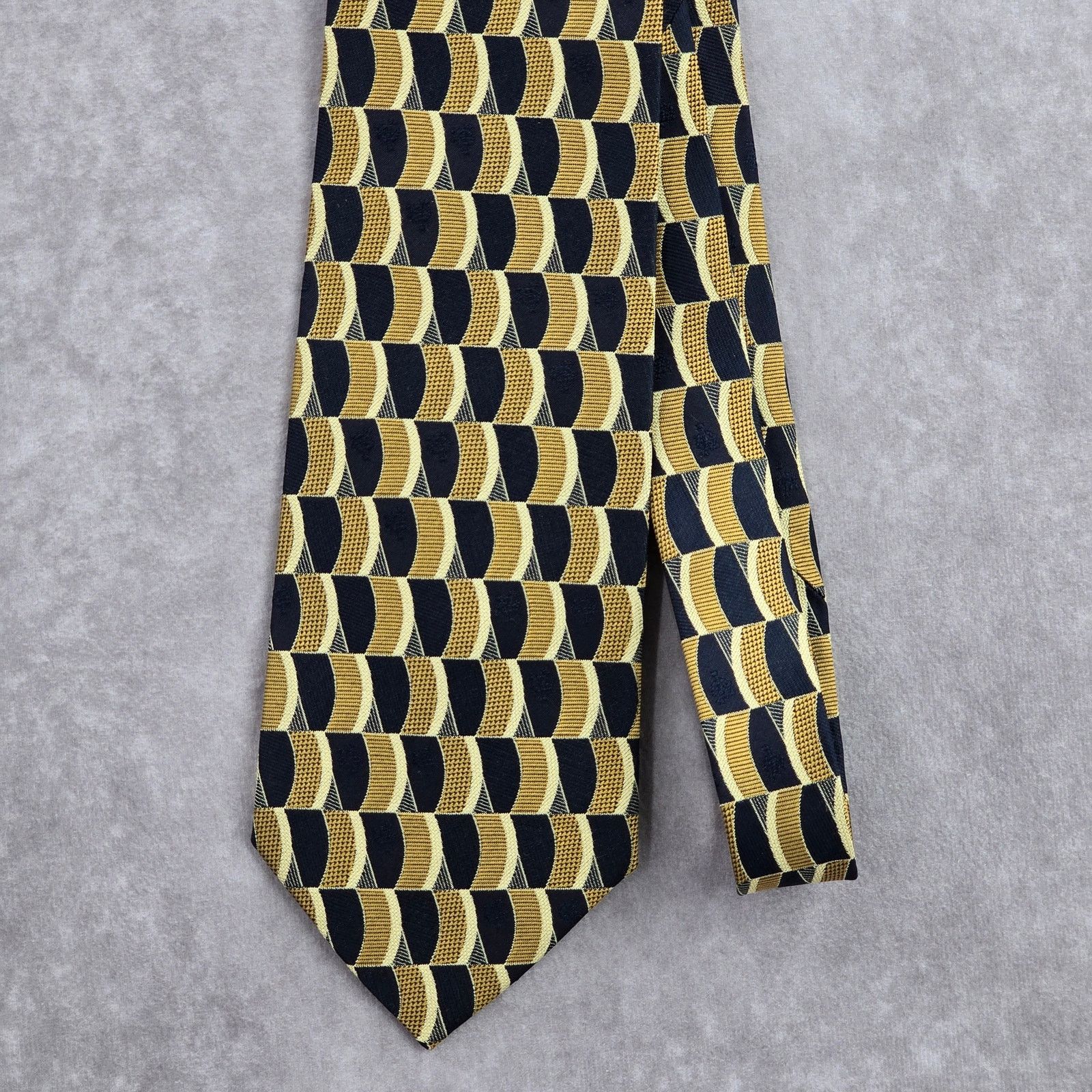 Other Jun Ashida Gold Blue Geometric 100% Silk Neck Tie NWOT Size 28 - 2 Thumbnail