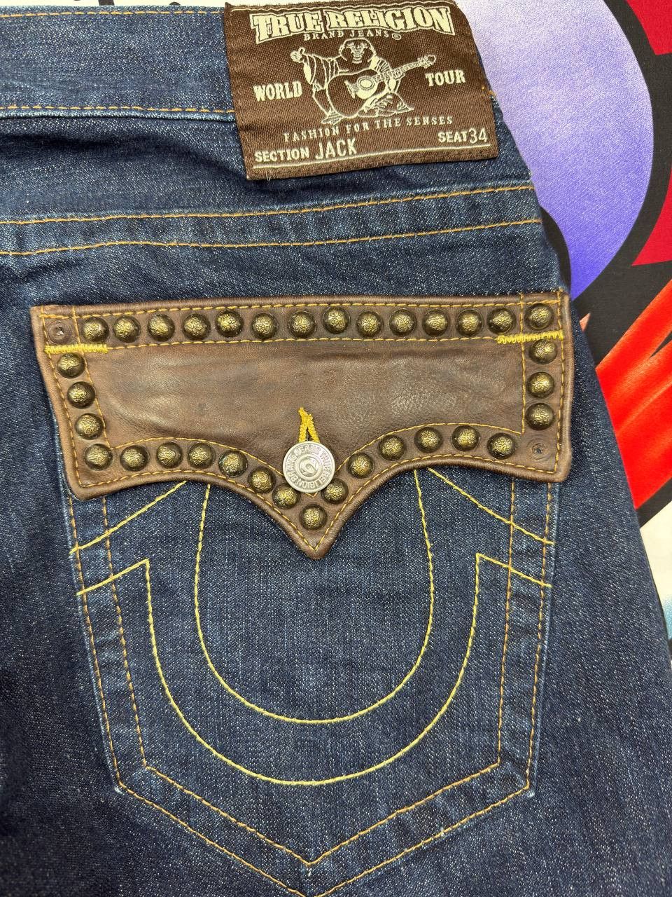 True Religion Vintage True Religion Denim Straight Jeans Leather Flap Size US 34 / EU 50 - 10 Thumbnail
