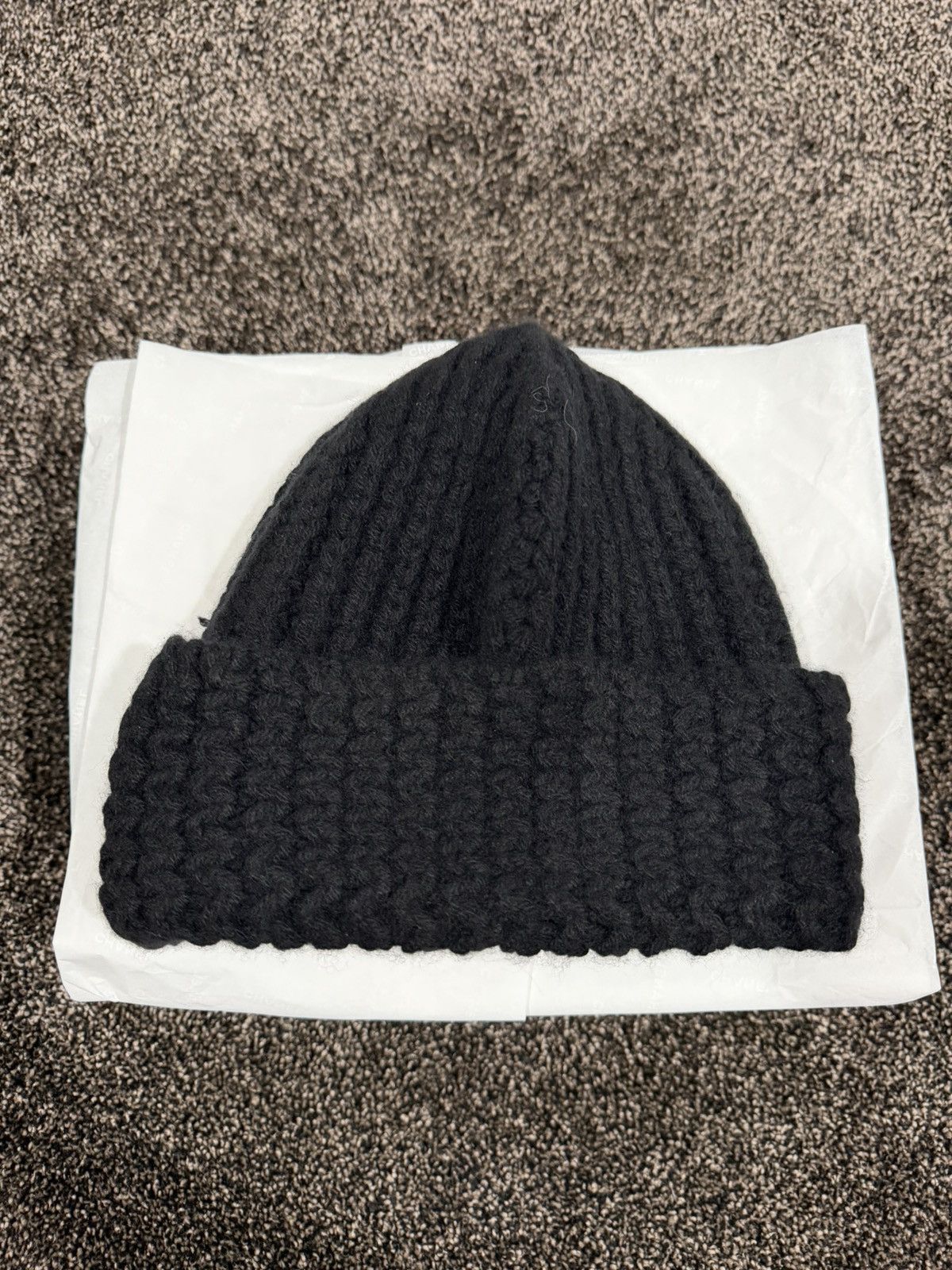 Chanel Chanel Cashmere Triple Black Big CC Logo Knit Beanie Hat Size ONE SIZE - 6 Thumbnail