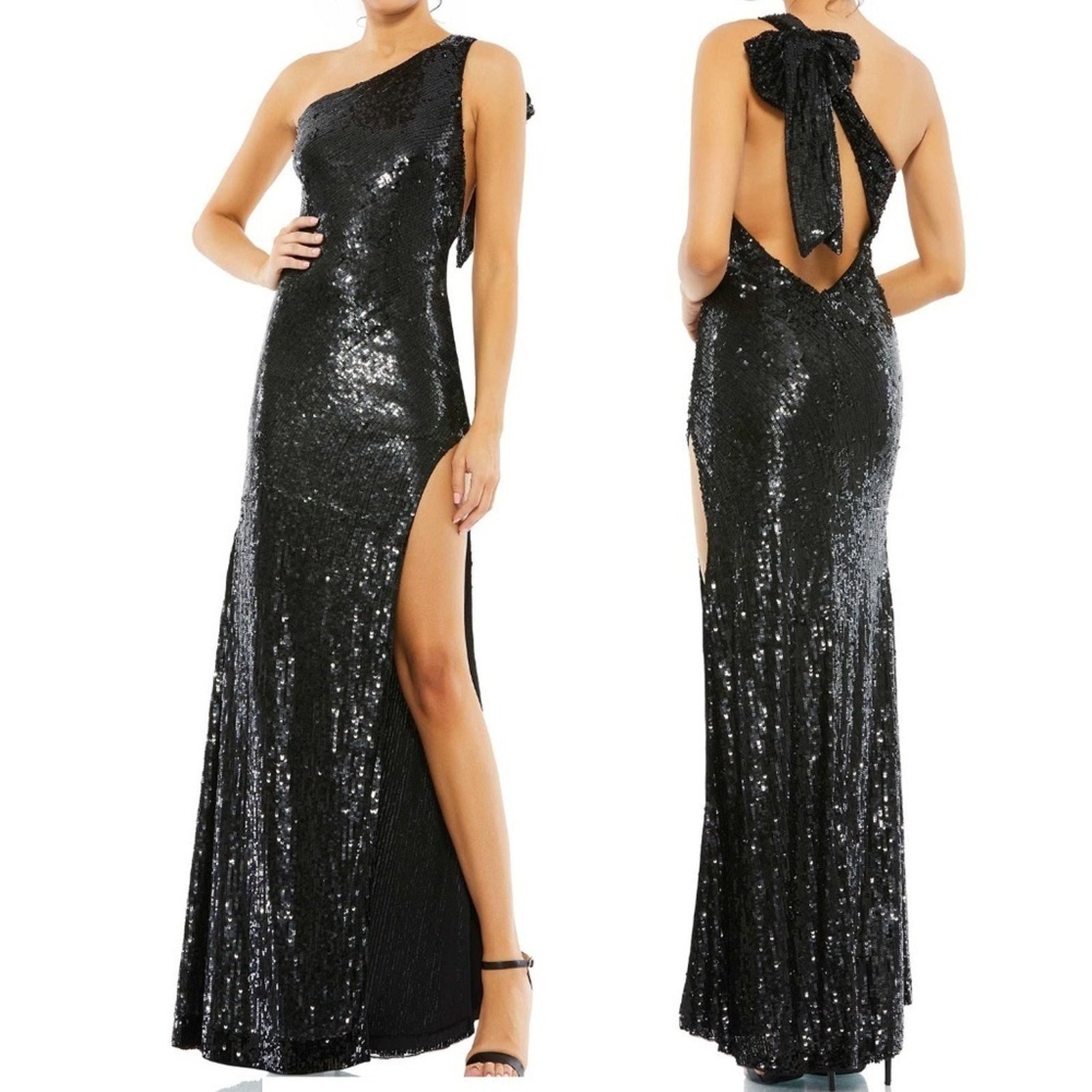 Designer Mac Duggal. Sequined One Shoulder Back Bow Detail Gown. Size M / US 6-8 / IT 42-44 - 5 Thumbnail