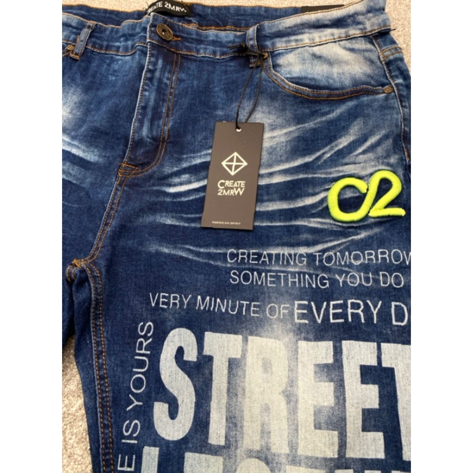 Denime NWT Create 2MRW Mens Denim Jeans 40x34 Distressed Straight Leg 5-Pocket Regular Blue Size US 40 / EU 56 - 7 Thumbnail