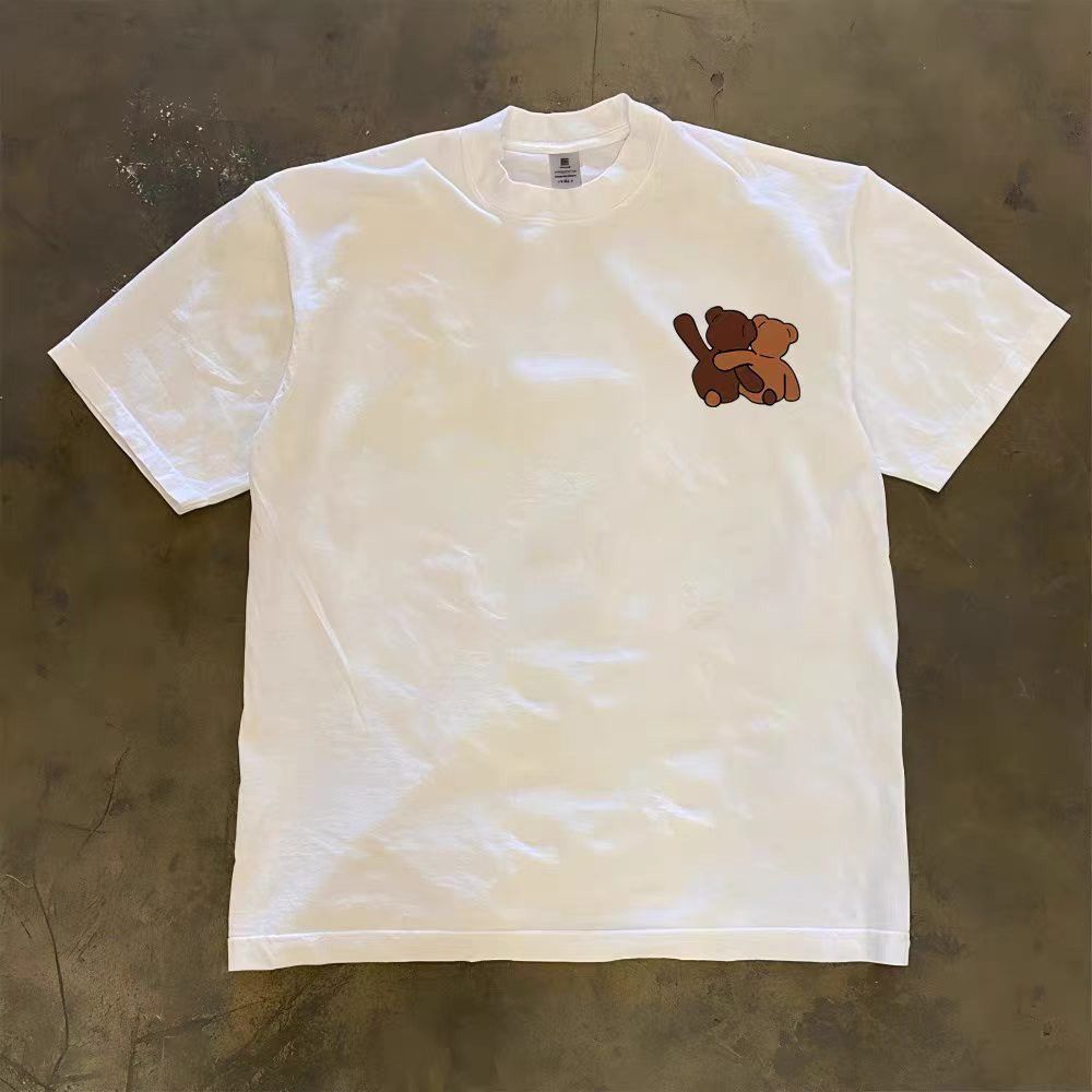 Vintage White Casual Retro Cotton T-shirt with Bear Print Size US M / EU 48-50 / 2 - 2 Thumbnail