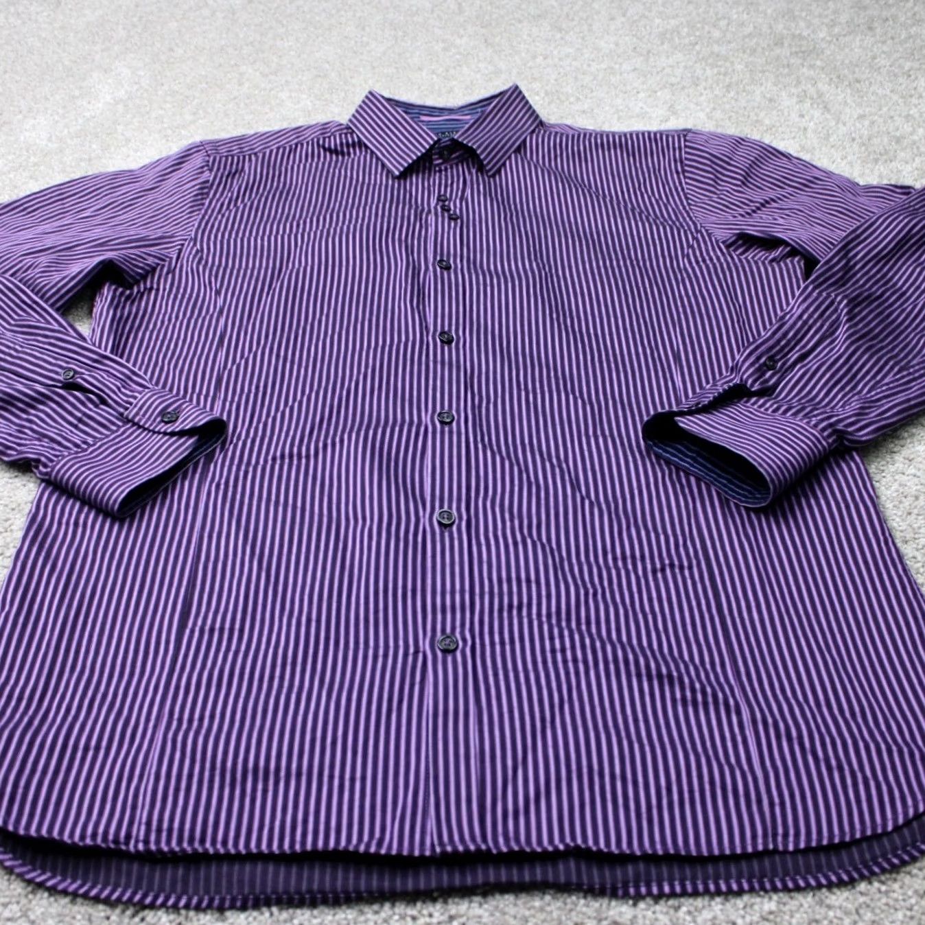 Ted Baker Ted Baker London Shirt Mens 3/ Medium Purple/Blue Button-Up 100% Cotton Striped Long Sleeve Button-Down Casual Business Cap Size US M / EU 48-50 / 2 - 3 Thumbnail