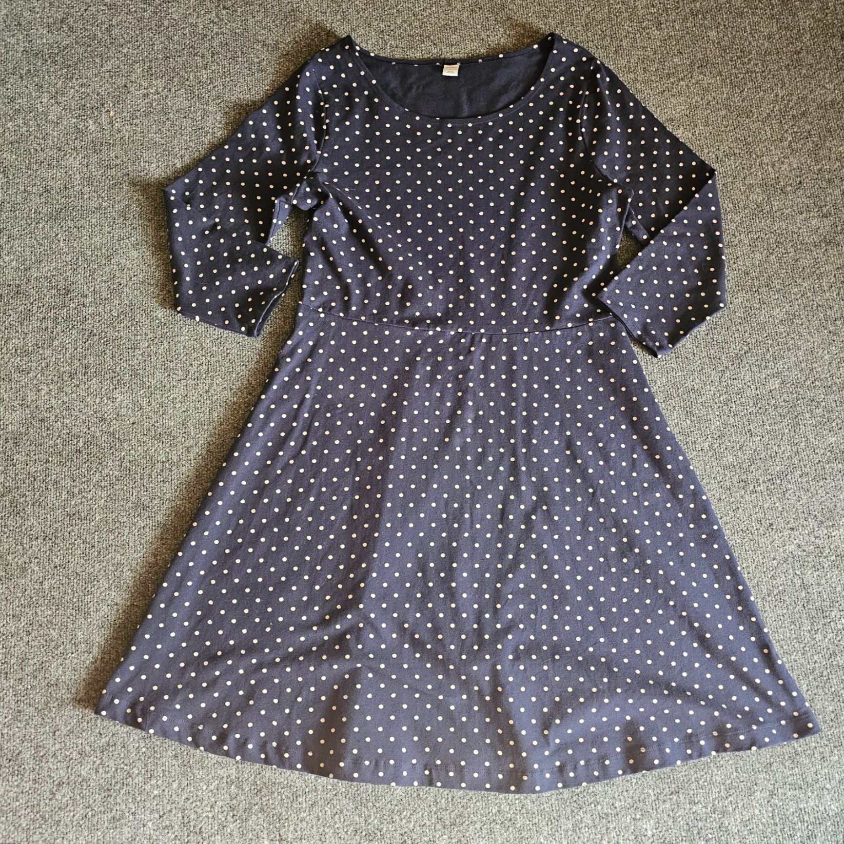 Old Navy Old Navy Dress Womens Large Blue White Polka Dot Long Sleeve Round Neck Casual Size L / US 10 / IT 46 - 2 Thumbnail
