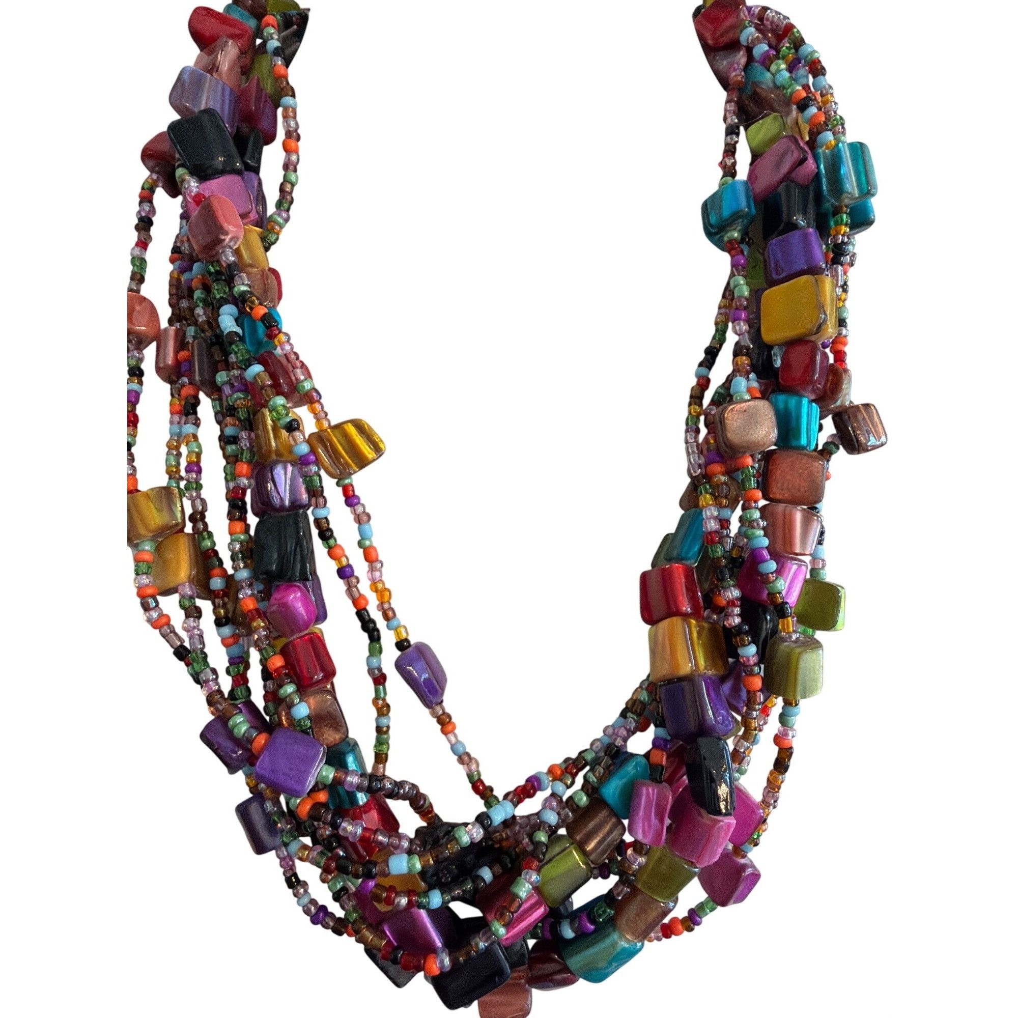 Other Vtg Multicolor Layered Beaded Necklace Chunky Seed Beads Dye Size ONE SIZE - 1 Thumbnail