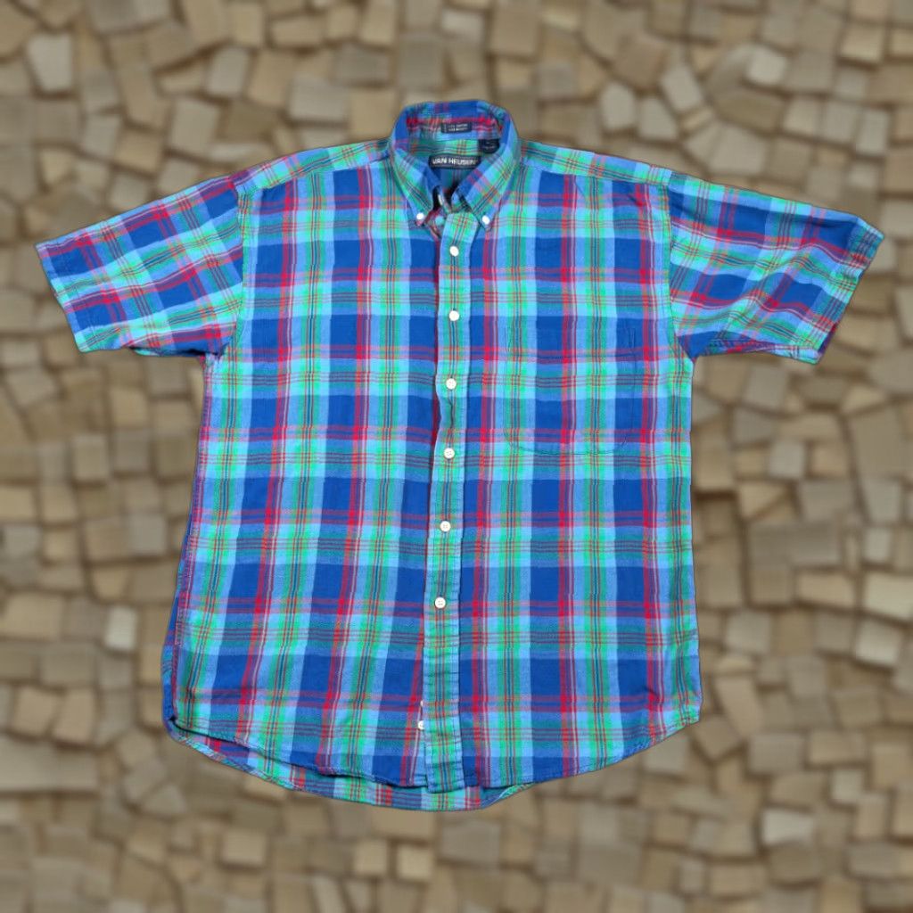 Van Heusen VINTAGE Van Heusen Shirt Adult MEDIUM Blue Plaid Madras Preppy Casual 90s Size US M / EU 48-50 / 2 - 1 Thumbnail