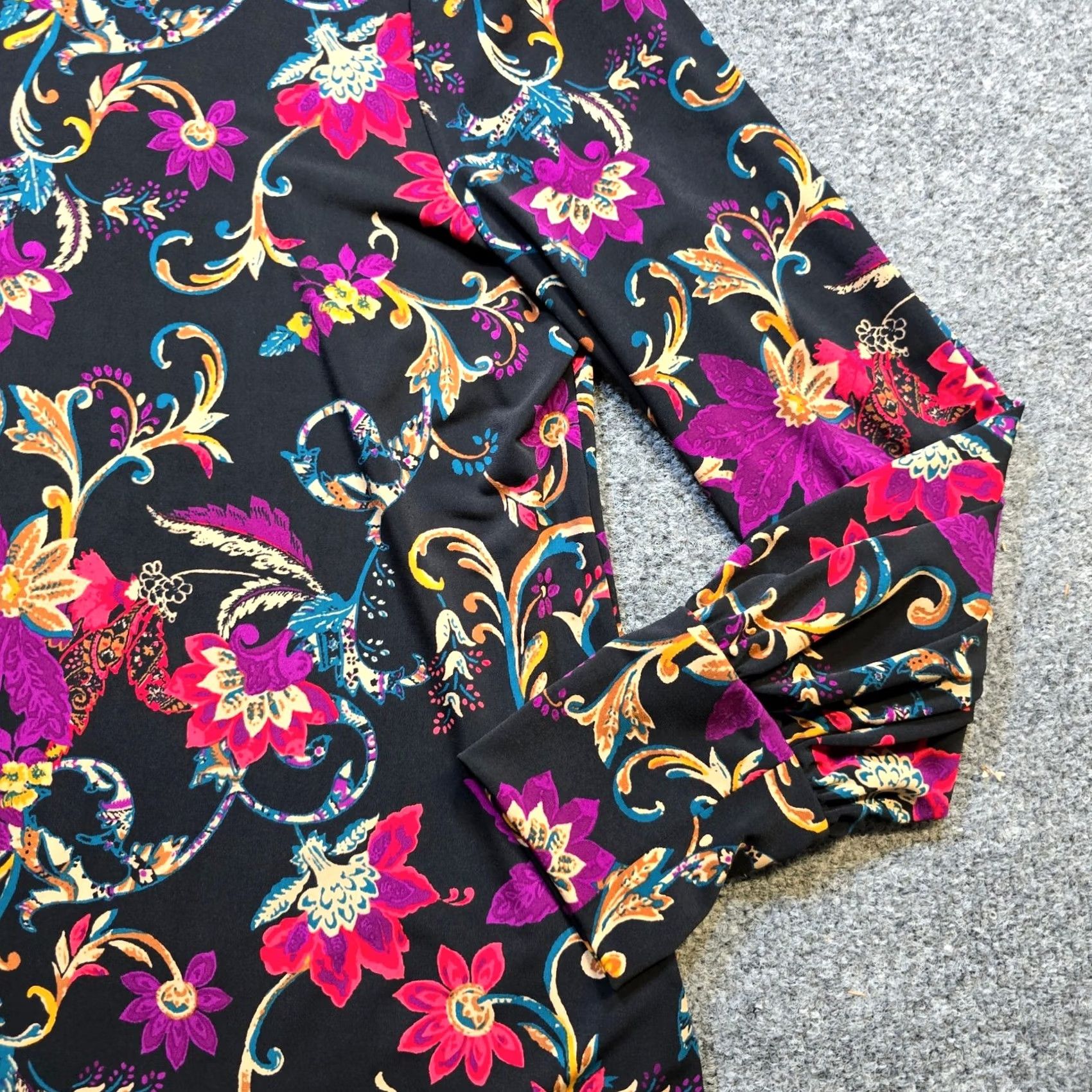 Vintage Chicos Travelers Top Womens Large Black Floral Stretch Square Neck Career Shirt Size L / US 10 / IT 46 - 4 Thumbnail