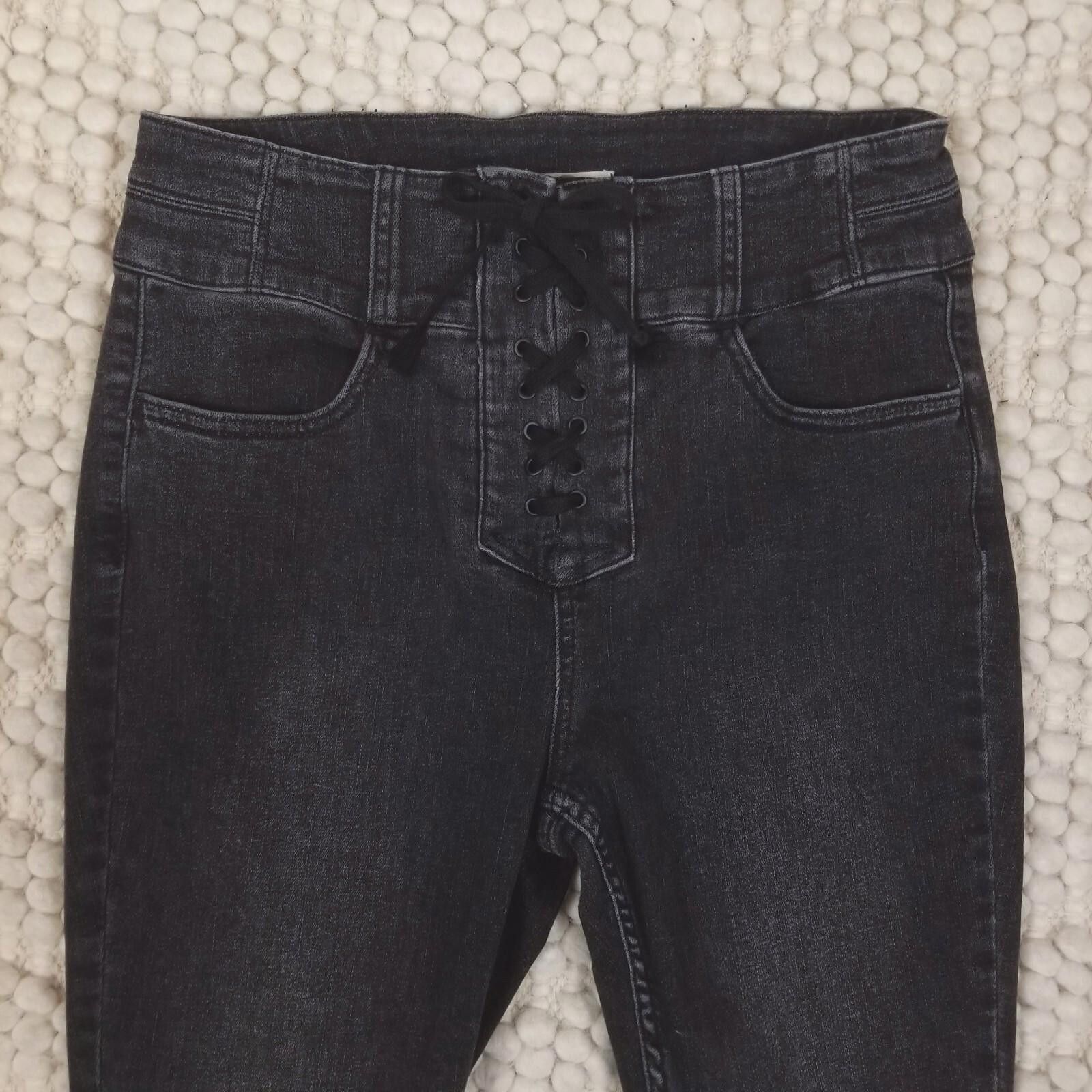 Designer We The Free CRVY Lace-up High Waist Skinny Jeans Black Sz 29 Size 29" - 3 Thumbnail