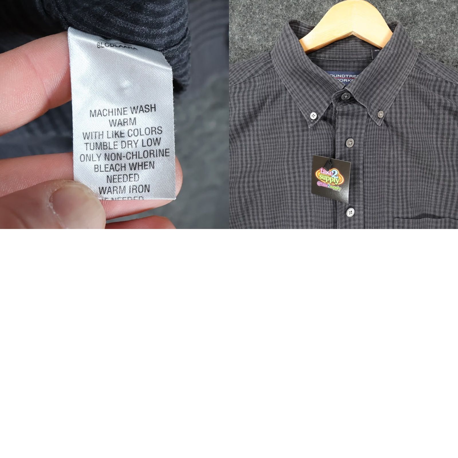 Roundtree & Yorke Roundtree & Yorke Shirt Mens L Black Button Down Gingham Plaid Cotton Size US L / EU 52-54 / 3 - 8 Thumbnail