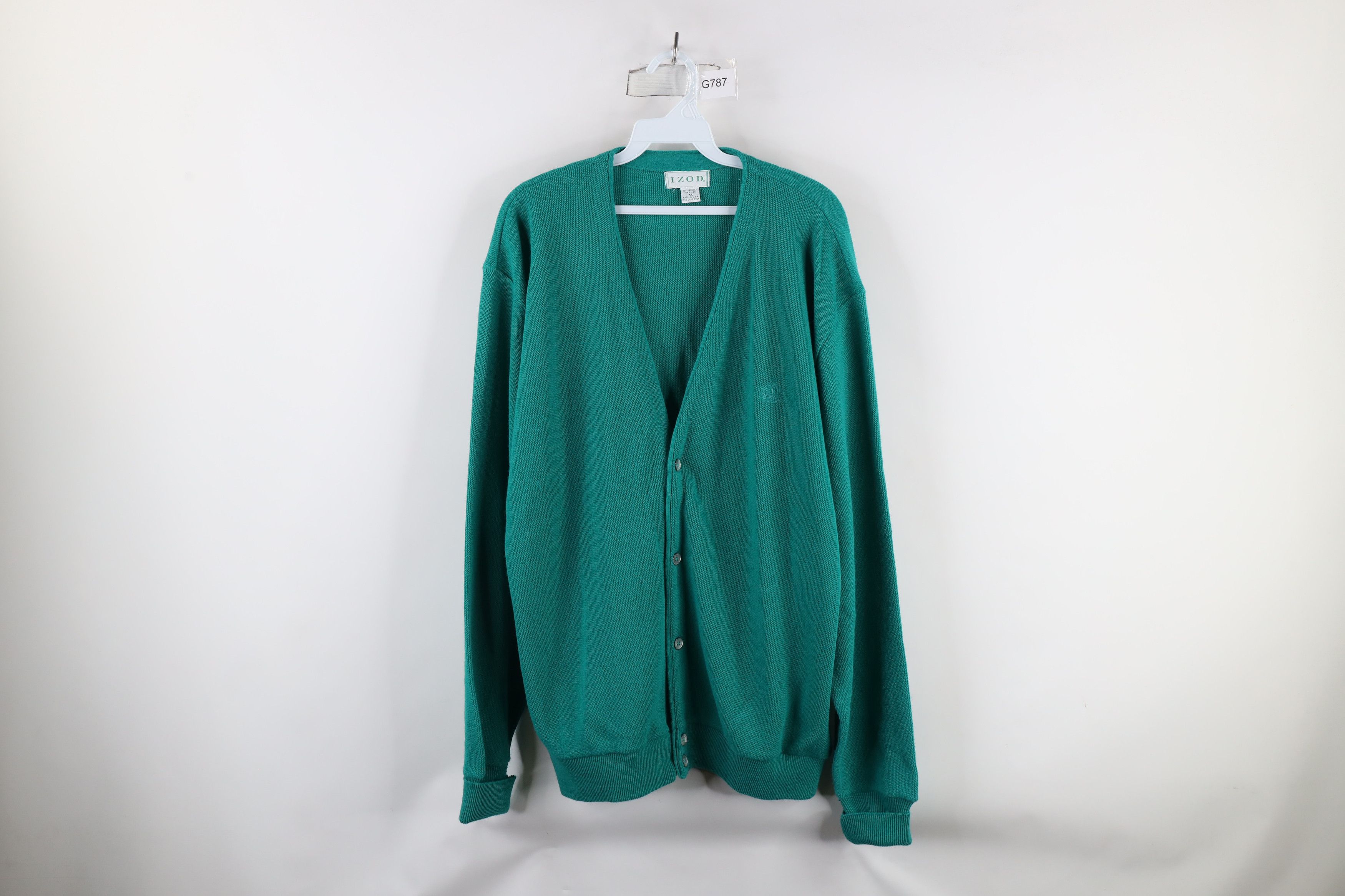 Izod × Vintage Vintage 90s Izod Out Knit Button Cardigan Sweater Teal USA Size US XL / EU 56 / 4 - 1 Thumbnail