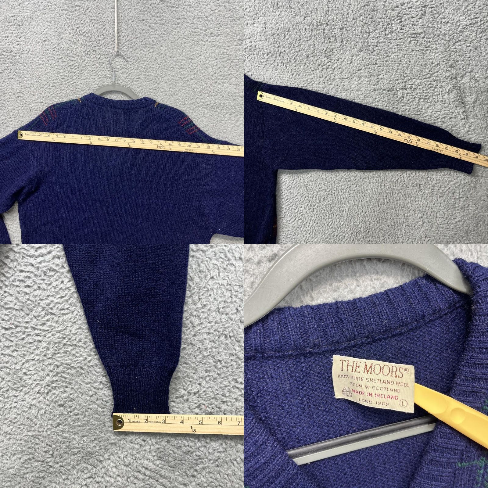 Vintage VINTAGE The Moors Sweater Mens Large Blue Plaid Shetland Wool V-Neck Pullover Size US L / EU 52-54 / 3 - 9 Thumbnail