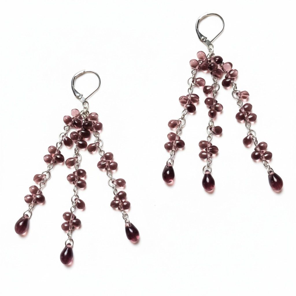 Other Earrings 3" NEW Drop Dangle Purple Teardrop Silver Rhodium Size ONE SIZE - 6 Thumbnail