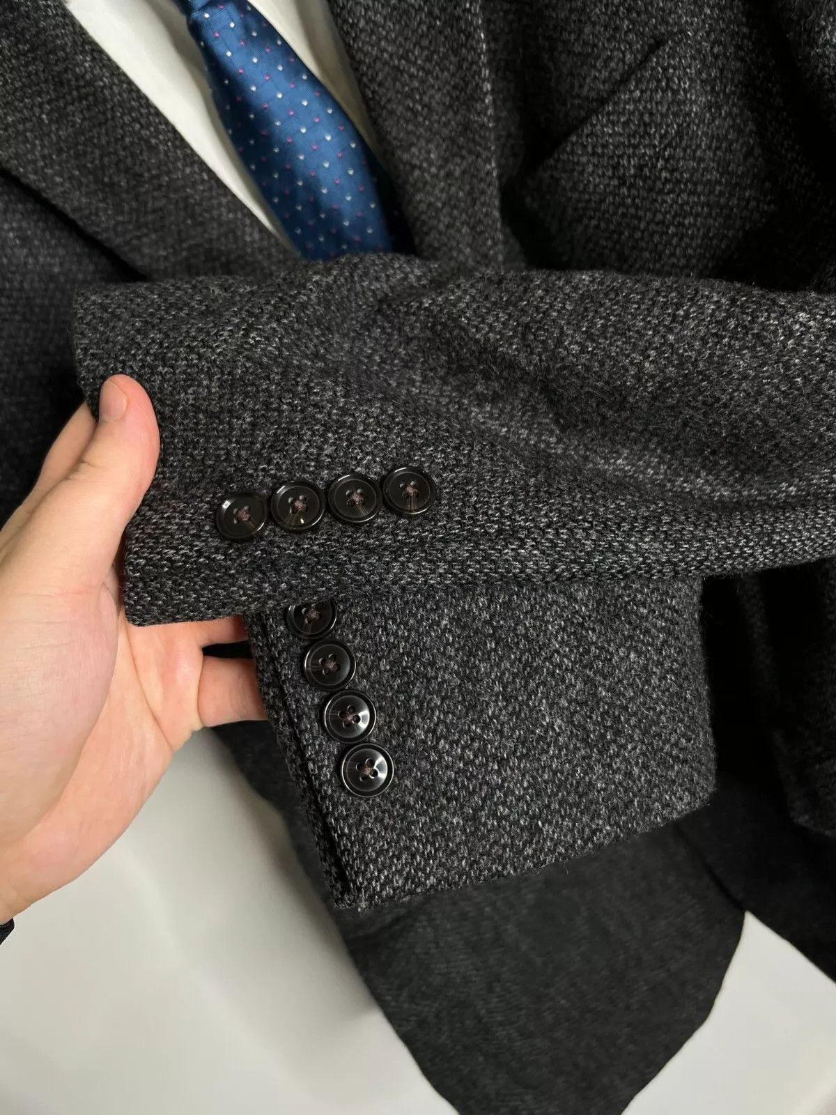 Marks & Spencer M&S Luxury Charcoal Grey Moon Tweed Wool Blazer Jacket Size 42R - 3 Thumbnail