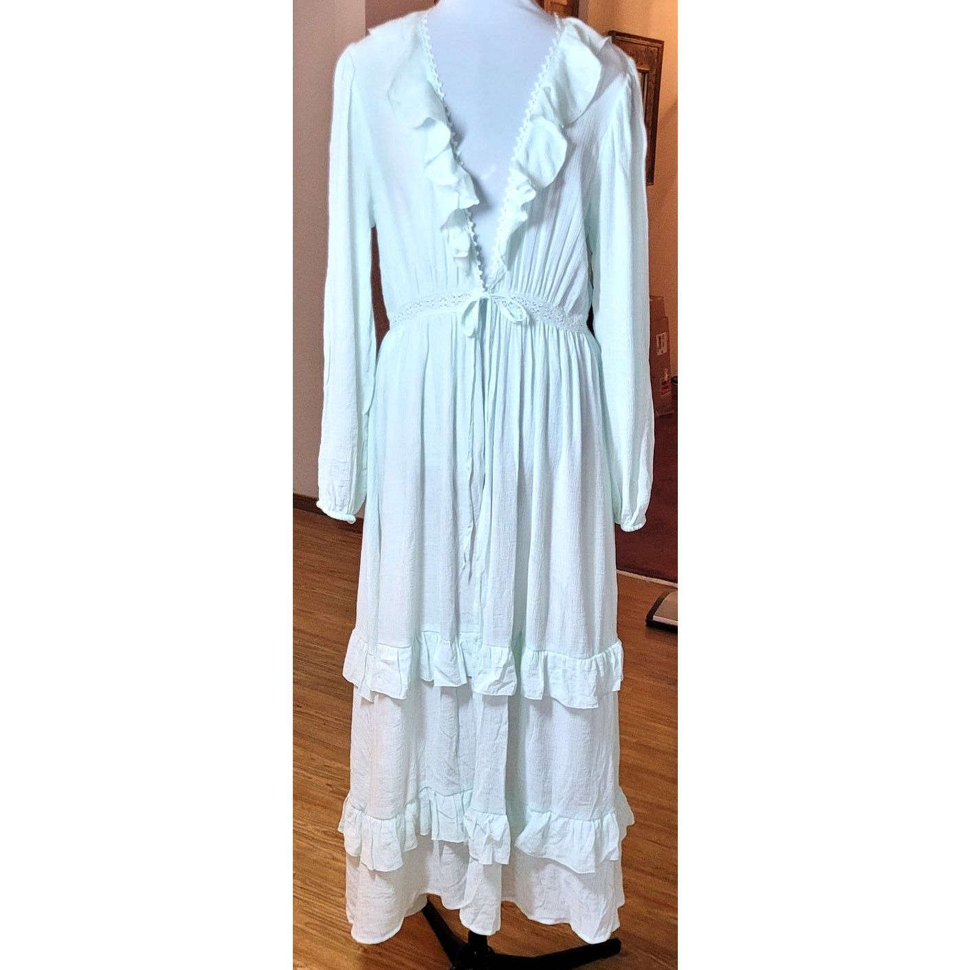 Forever 21 Forever 21 Maxi Duster L Mint Green Lace Cardigan Cover Size L / US 10 / IT 46 - 1 Thumbnail