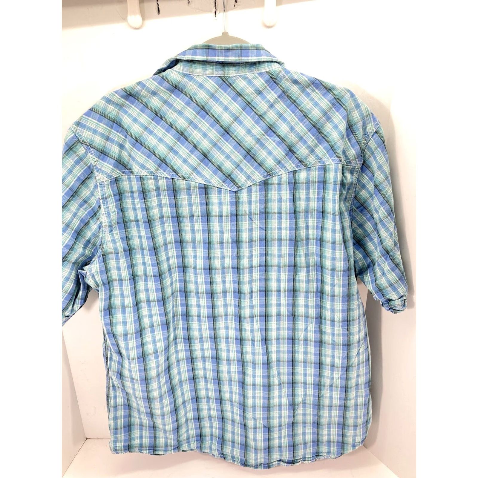 Wrangler VINTAGE Wrangler 20X Pearl Snap Western Shirt Men XL Blue Plaid Short Sleeve Rodeo Mens Size US XL / EU 56 / 4 - 6 Thumbnail