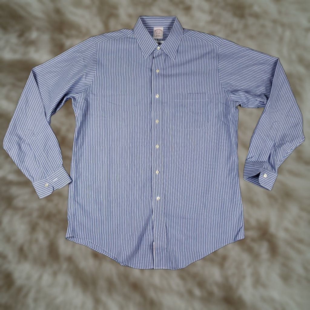 Brooks Brothers Brooks Brothers Shirt Mens 15 Blue Striped Regent Dress Button Up Long Sleeve Regular Cotton Size 40R - 1 Thumbnail