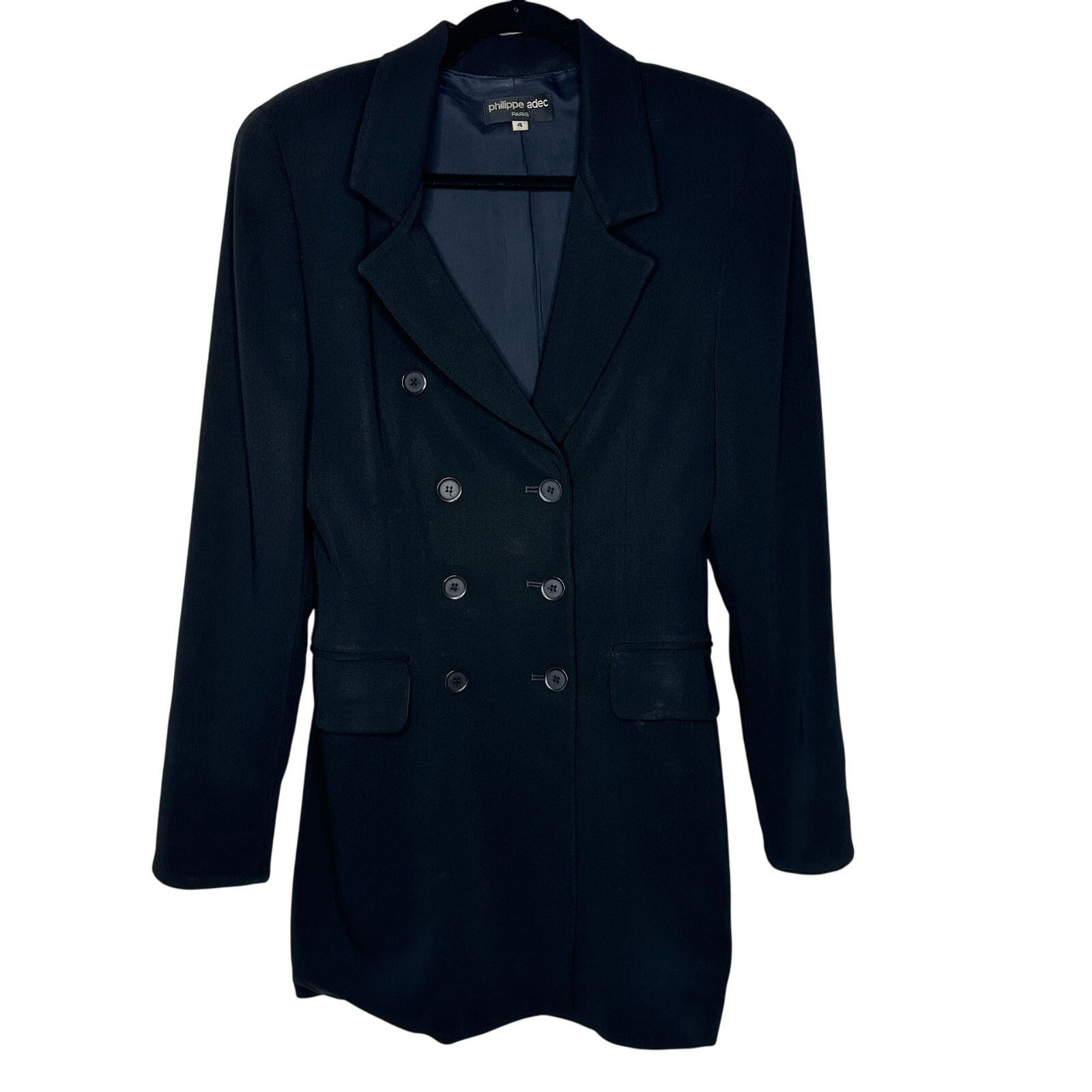 Other Philippe Adec Black Double Breast Wool Dress Jacket Blazer 4 Size S / US 4 / IT 40 - 1 Thumbnail