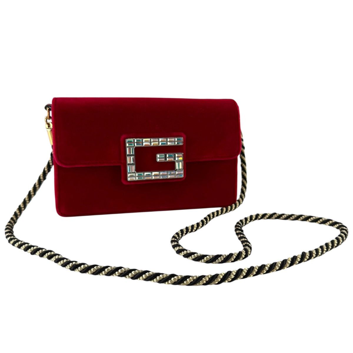 Gucci Gucci Red Velour G Rhinestone Shoulder Bag Size ONE SIZE - 2 Thumbnail