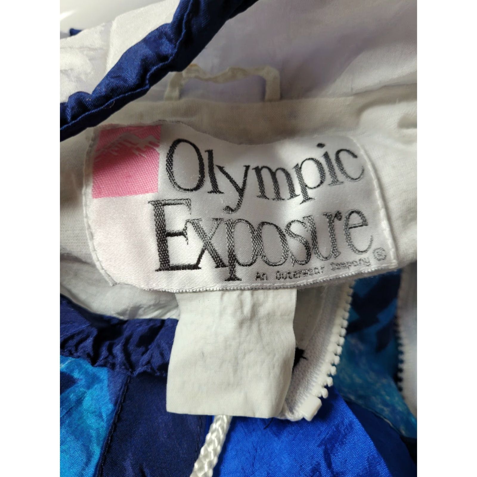 Vintage Womens Olympic Exposure Windbreaker Jacket 90s Blue Large Full Zip Nylon Geometric Windbreaker 90s Womens Size L / US 10 / IT 46 - 4 Thumbnail