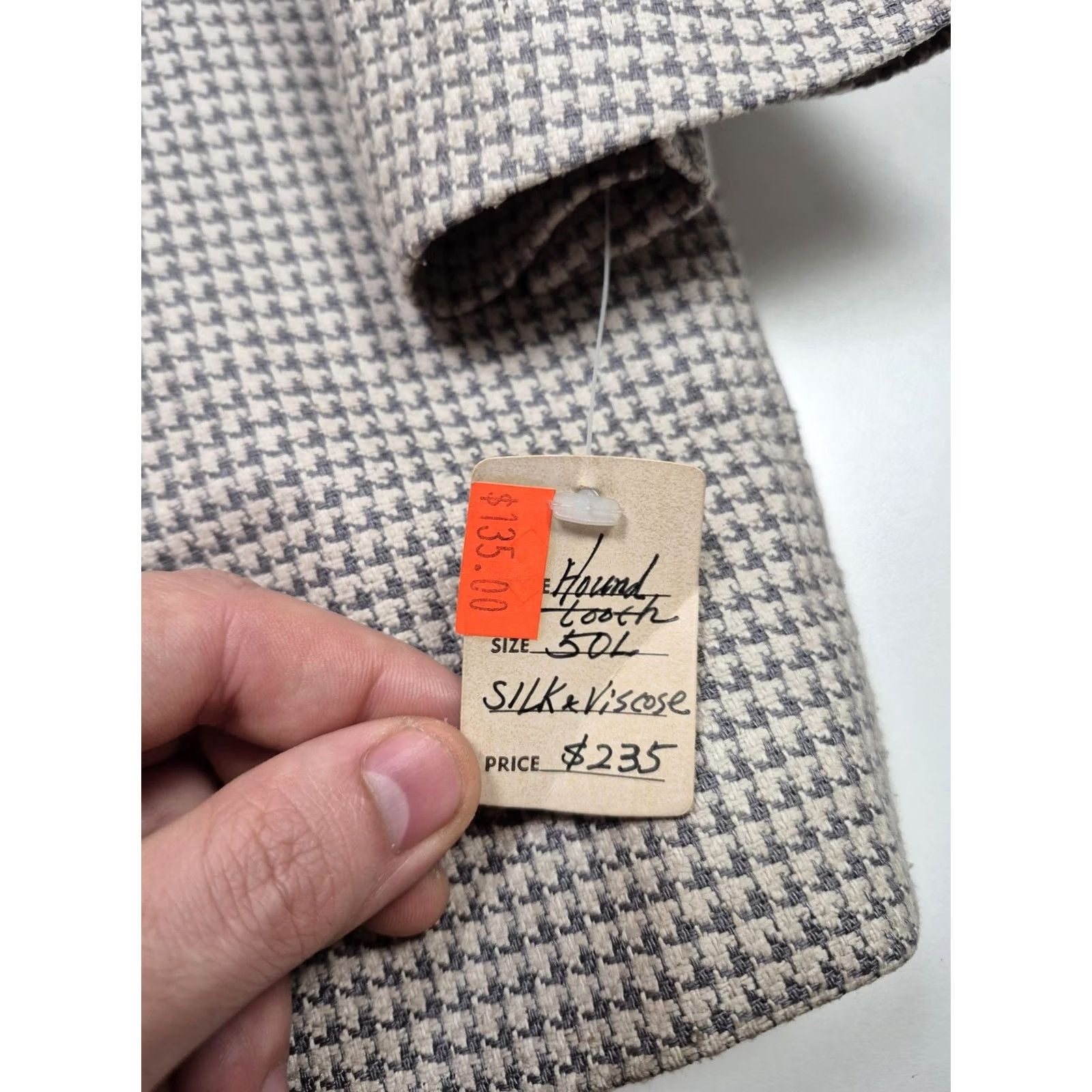 Vintage VTG Jahardi Blazer Mens 50 Long Beige Chateau Silk Blend Houndstooth Sport Coat Size 50R - 5 Thumbnail