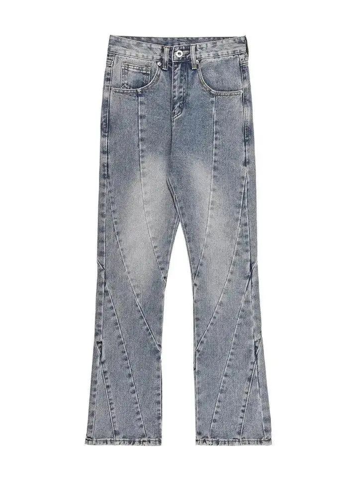 Japanese Brand Spliced Flared Pants Mens Washed Distressed Denim Size US 32 / EU 48 - 3 Thumbnail
