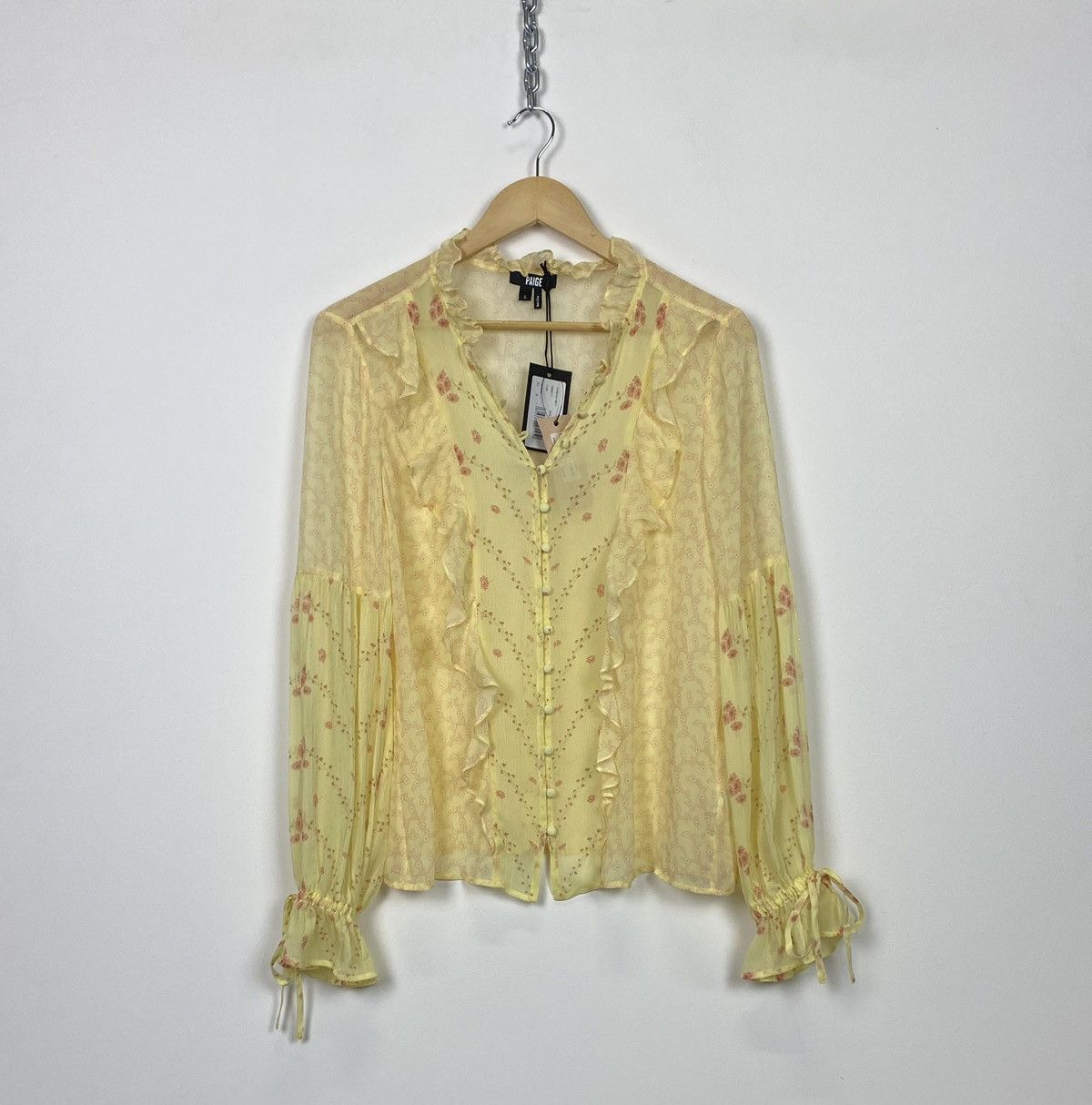 Paige Designer Paige Silk Blouse Shirt Ladies Size S Yellow Luxury Size S / US 4 / IT 40 - 1 Thumbnail