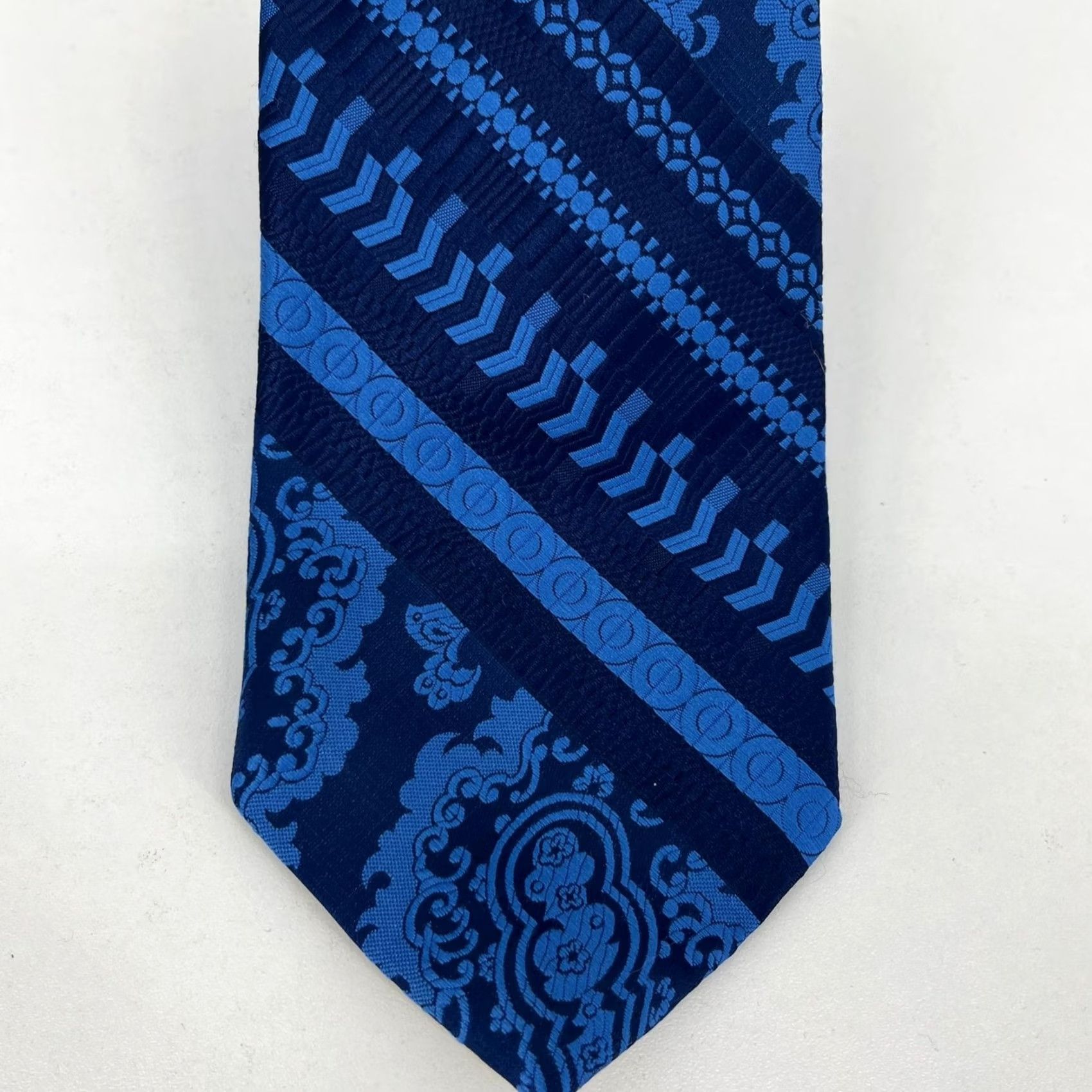 Vintage Robert Stewart Tie Men's One Size Blue Vintage 57"-60" Polyester Geometric Abstract Logo Pattern Designer Neckwear Size ONE SIZE - 2 Thumbnail