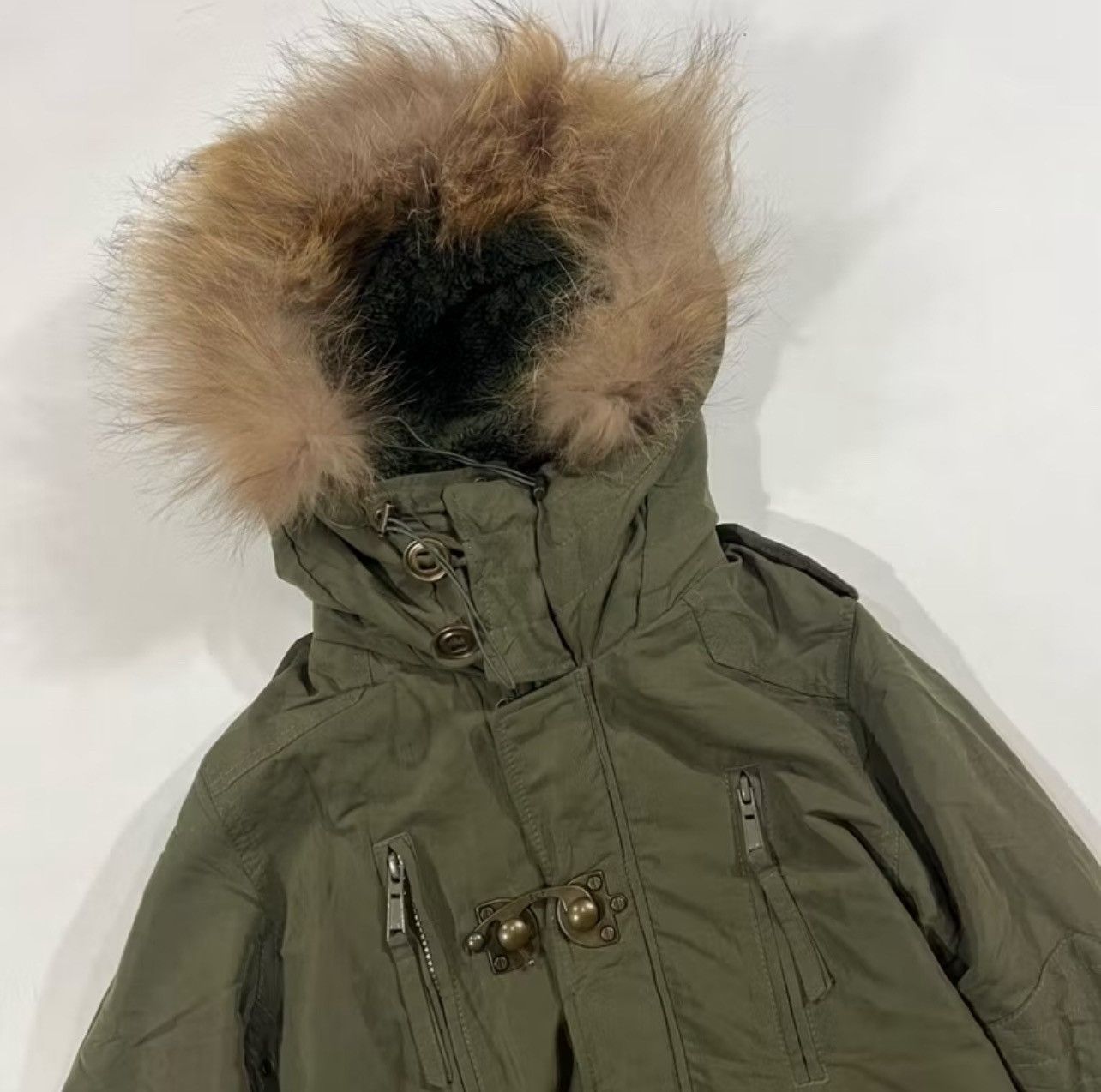Japanese Brand Y2K SLY Military Fur Hood Jacket Olive Green Grunge Archive Size US S / EU 44-46 / 1 - 4 Thumbnail