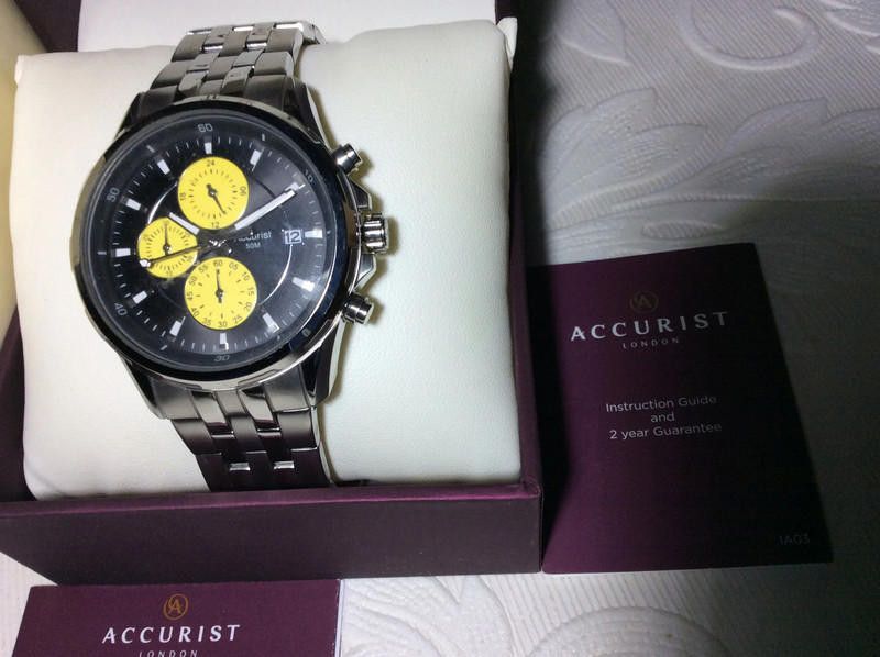 Designer Accurist Mens Black yellow dial stainless steel watch Size ONE SIZE - 5 Thumbnail