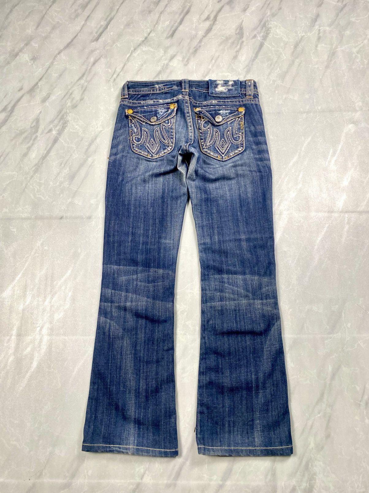 Mek Denim Rare y2k Mek Denim USA Tribal Washed Flare Denim Size 28" / US 6 / IT 42 - 2 Thumbnail