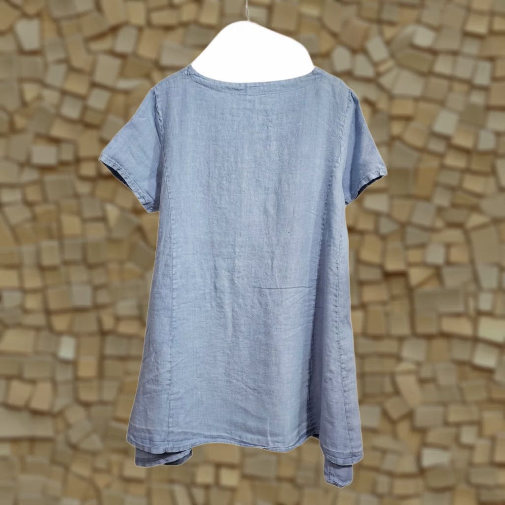 Vintage Vera Tucci Blue Dress One Size Linen Knee Length Pockets Womens Size ONE SIZE - 1 Thumbnail