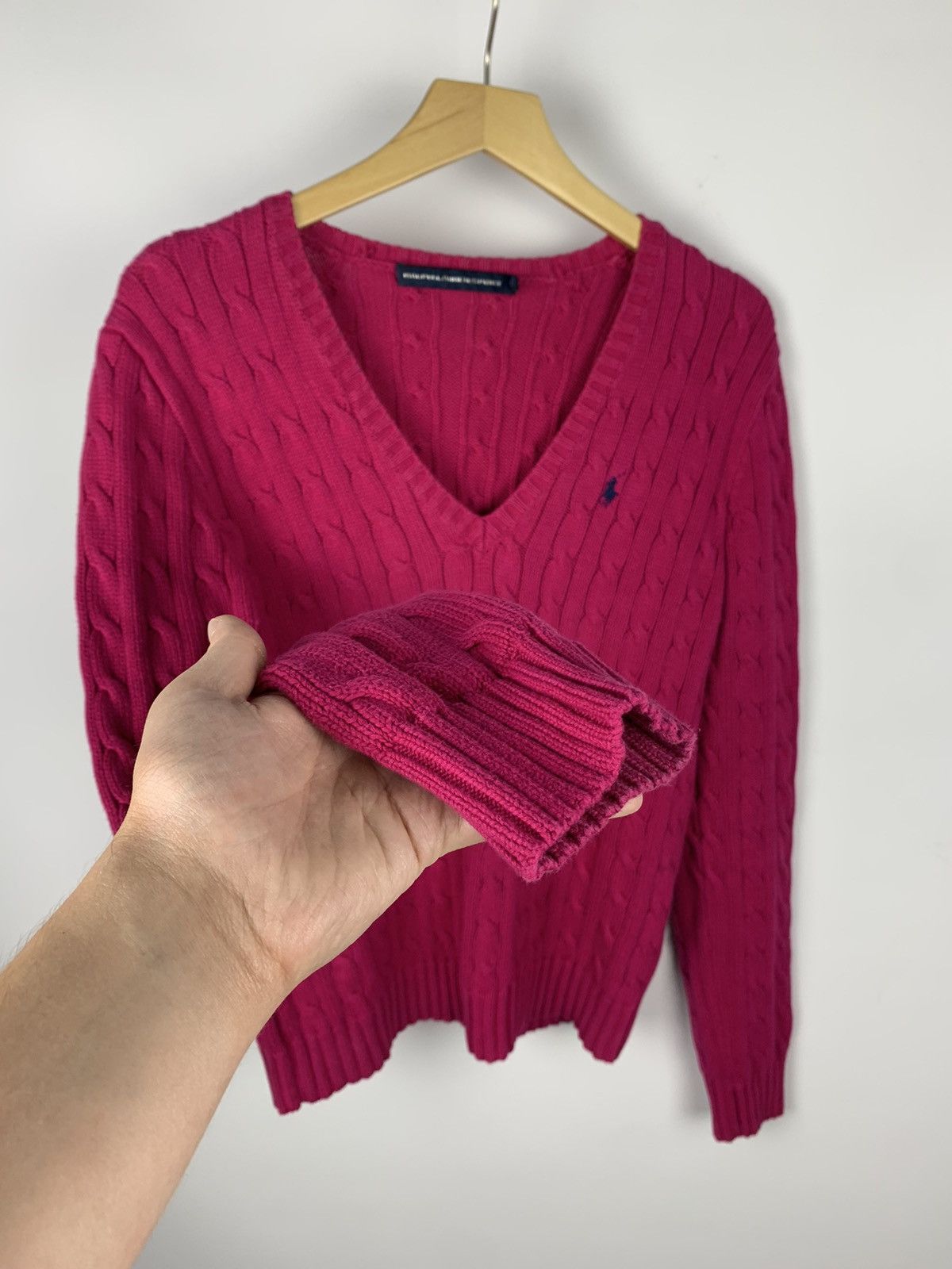 Ralph Lauren Sport Vintage Ralph Lauren Sport Cable Knit V-Neck Sweater Purple Size L / US 10 / IT 46 - 7 Thumbnail