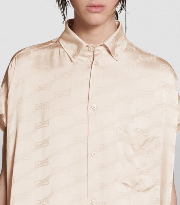 Balenciaga o1mt1gz0824 Bb Monogram Shirt Dress in Beige Size L / US 10 / IT 46 - 2 Thumbnail