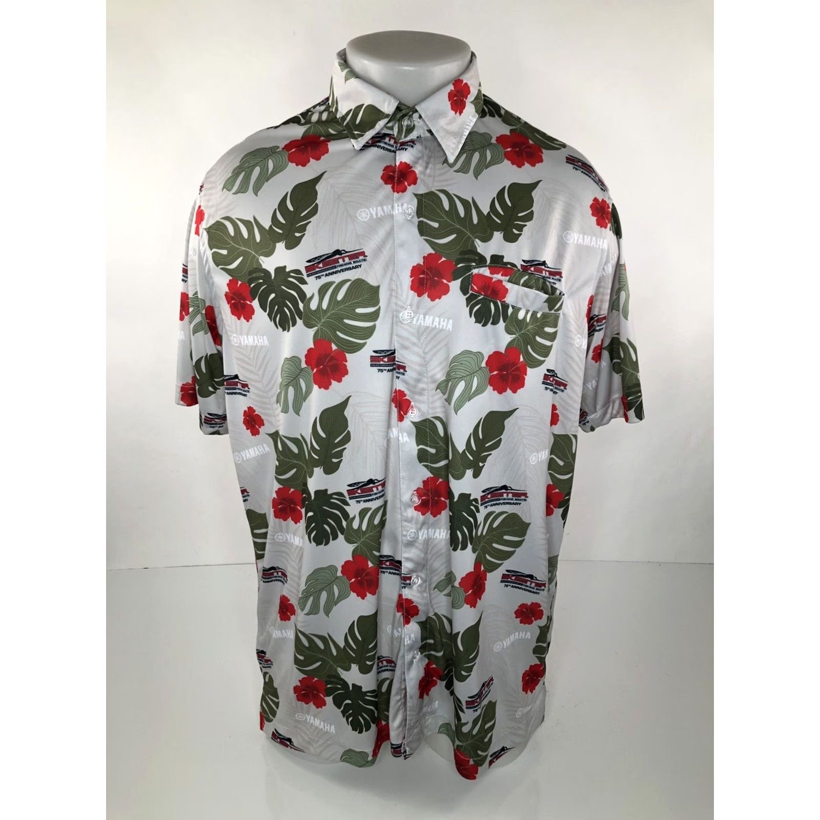 Yamaha SKEETER / YAMAHA Floral Hawaiian Aloha 75th Anniversary Lg Shirt EXCELLENT Shirt Mens L Gray / Red Floral Hawaiian 75th Anniversary Mens Size US L / EU 52-54 / 3 - 2 Thumbnail