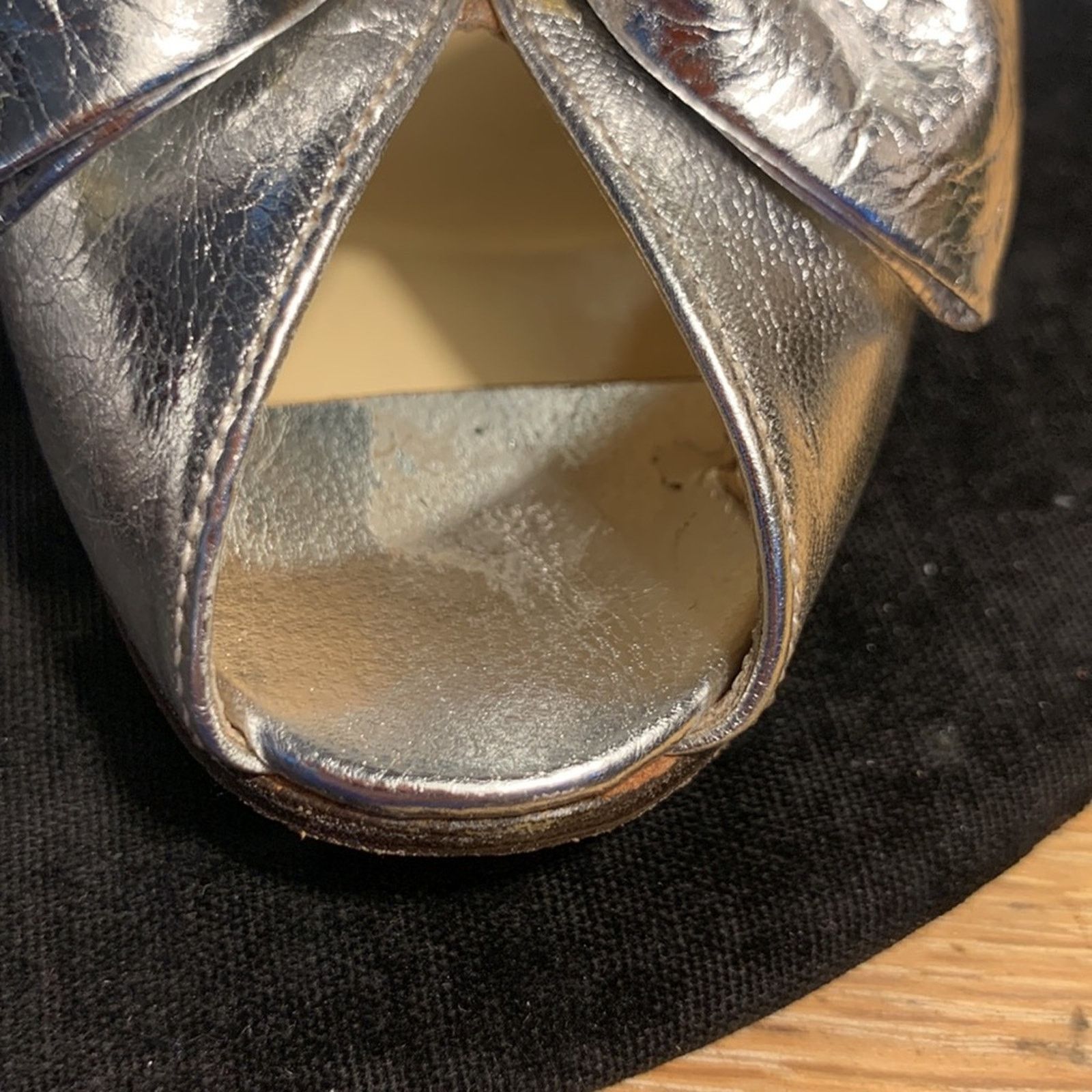 Vintage Vintage silver leather peeptoe slingback shoes with bows Size US 8 / IT 38 - 9 Thumbnail