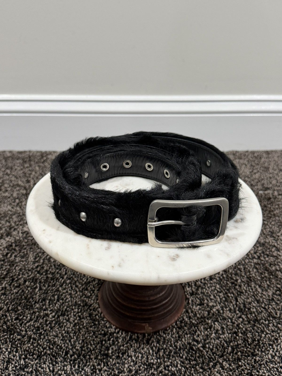 Dries Van Noten Dries Van Noten FW22 Black Fur Horsehair Studded Belt Size ONE SIZE - 9 Thumbnail