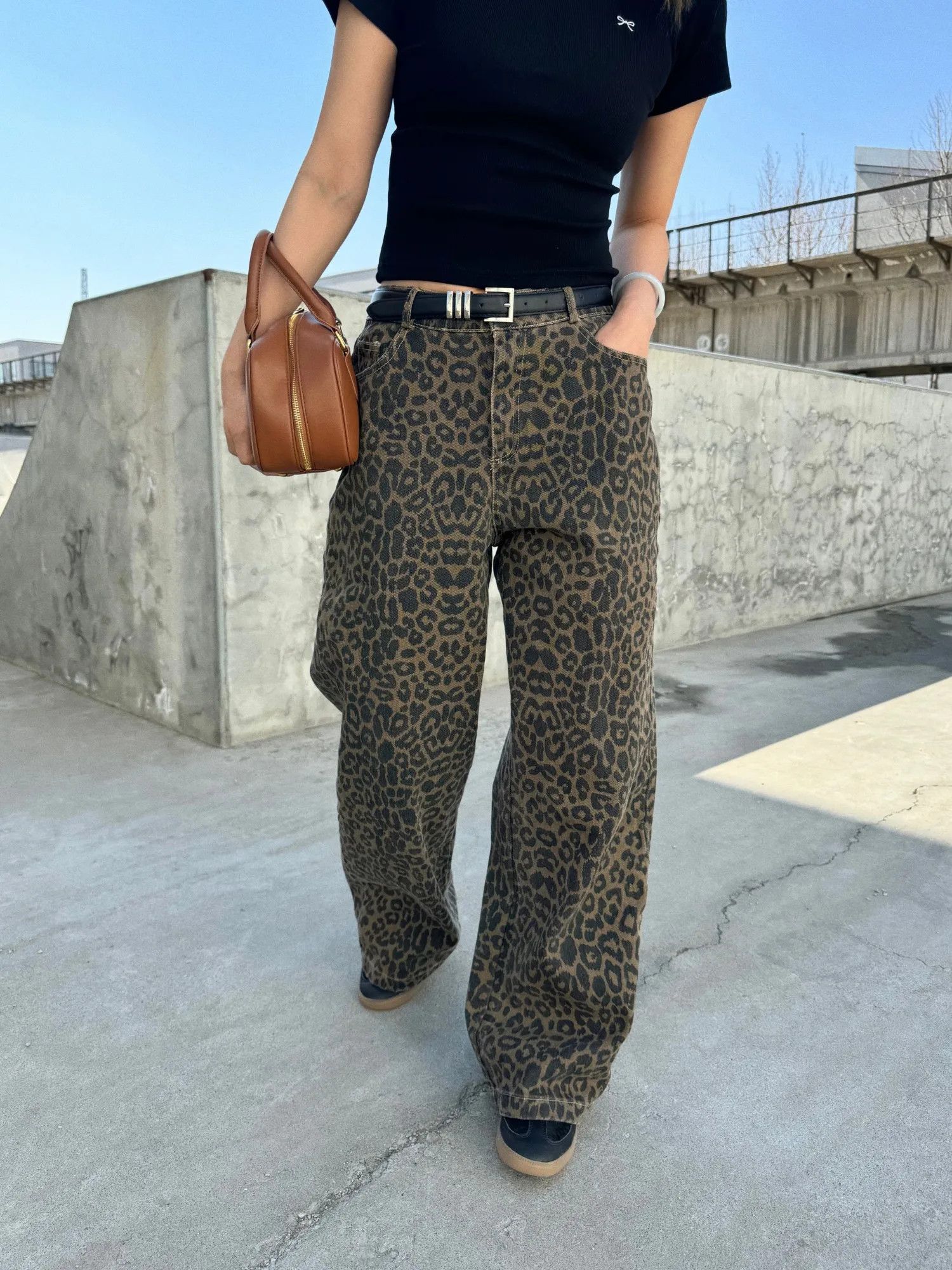 Retro Leopard Denim Pants