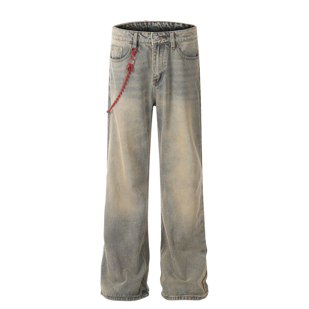 Japanese Brand × Jean American washed distressed loose side chain straight jeans Size US 32 / EU 48 - 1 Thumbnail