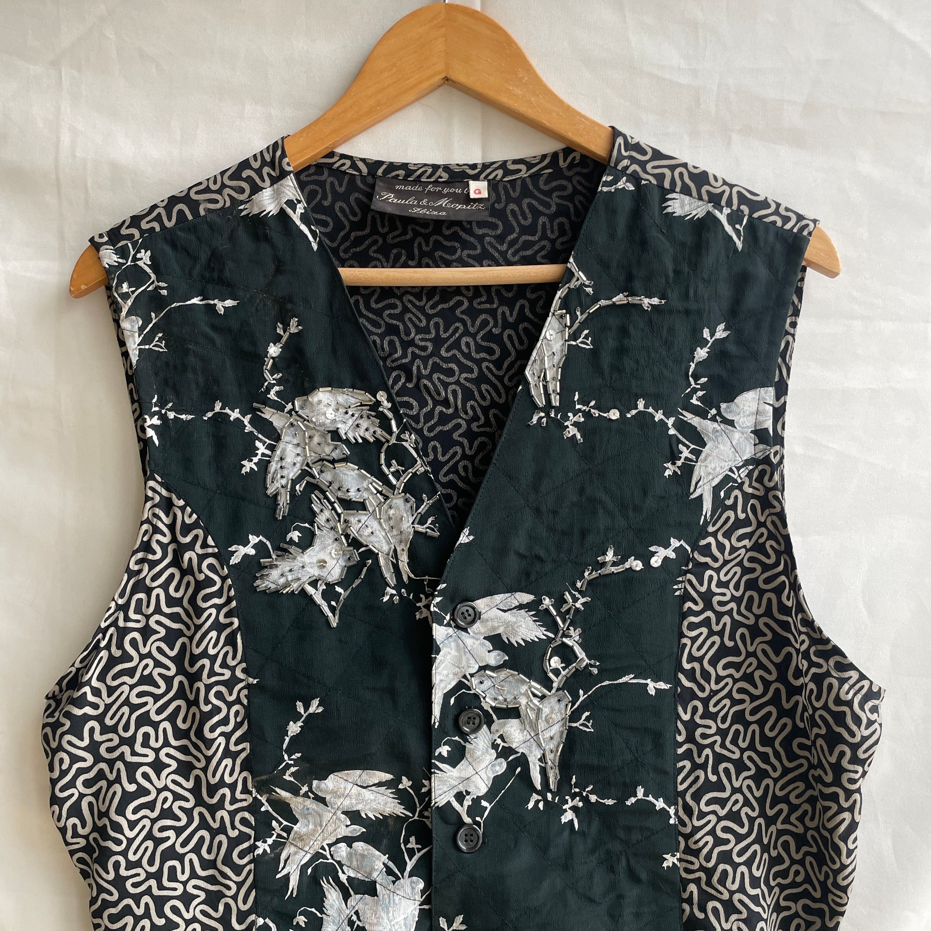 Vintage Paula & Mopitz Ibiza Loewe VTG 70s Silk Embelished Waistcoat Size L / US 10 / IT 46 - 3 Thumbnail