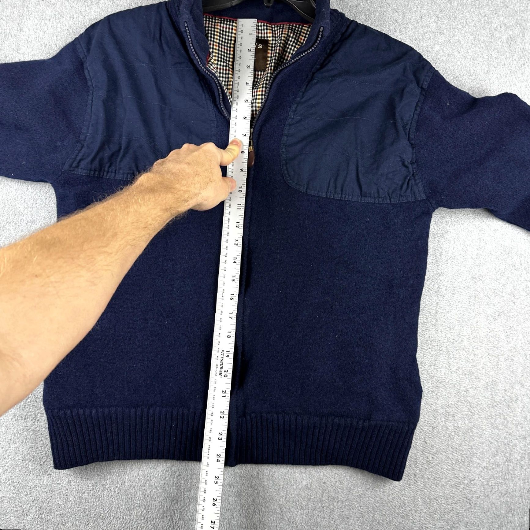 Orvis Orvis Sweater Jacket Mens Medium Navy Wool Full Zip Plaid Lined Shooting Patch Size US XL / EU 56 / 4 - 4 Thumbnail