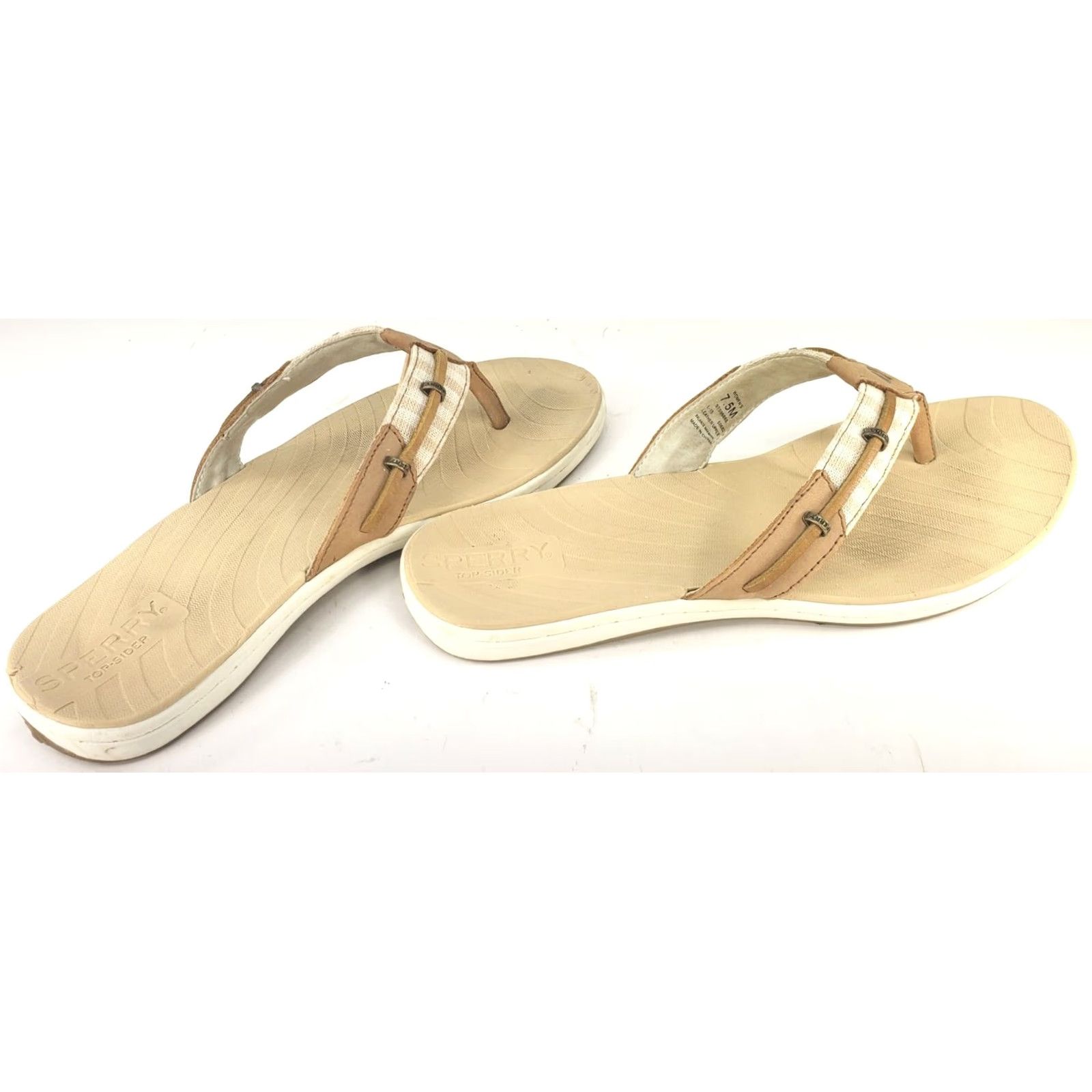 Sperry Sperry Seafish Sandal Women 7.5M Tan White Striped Canvas Leather Slip-On Flat Size US 8 / IT 38 - 4 Thumbnail