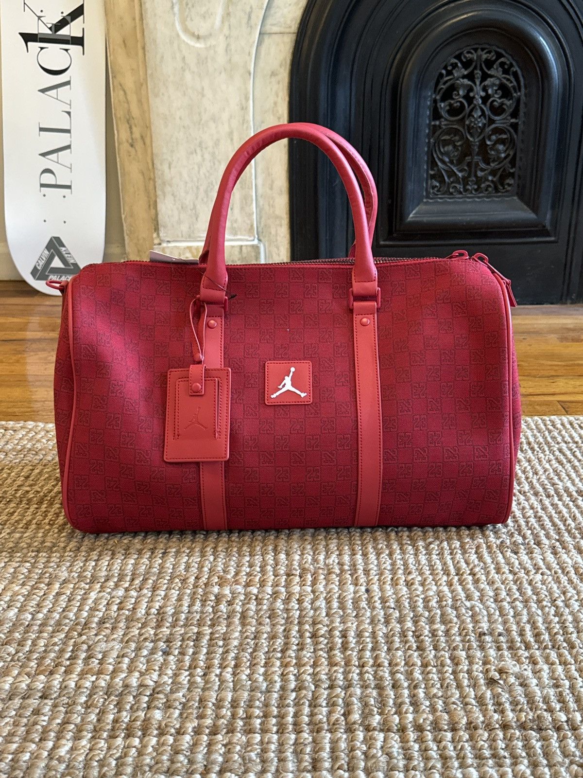 image of Jordan Brand Monogram Duffle Bag-Red, Men's