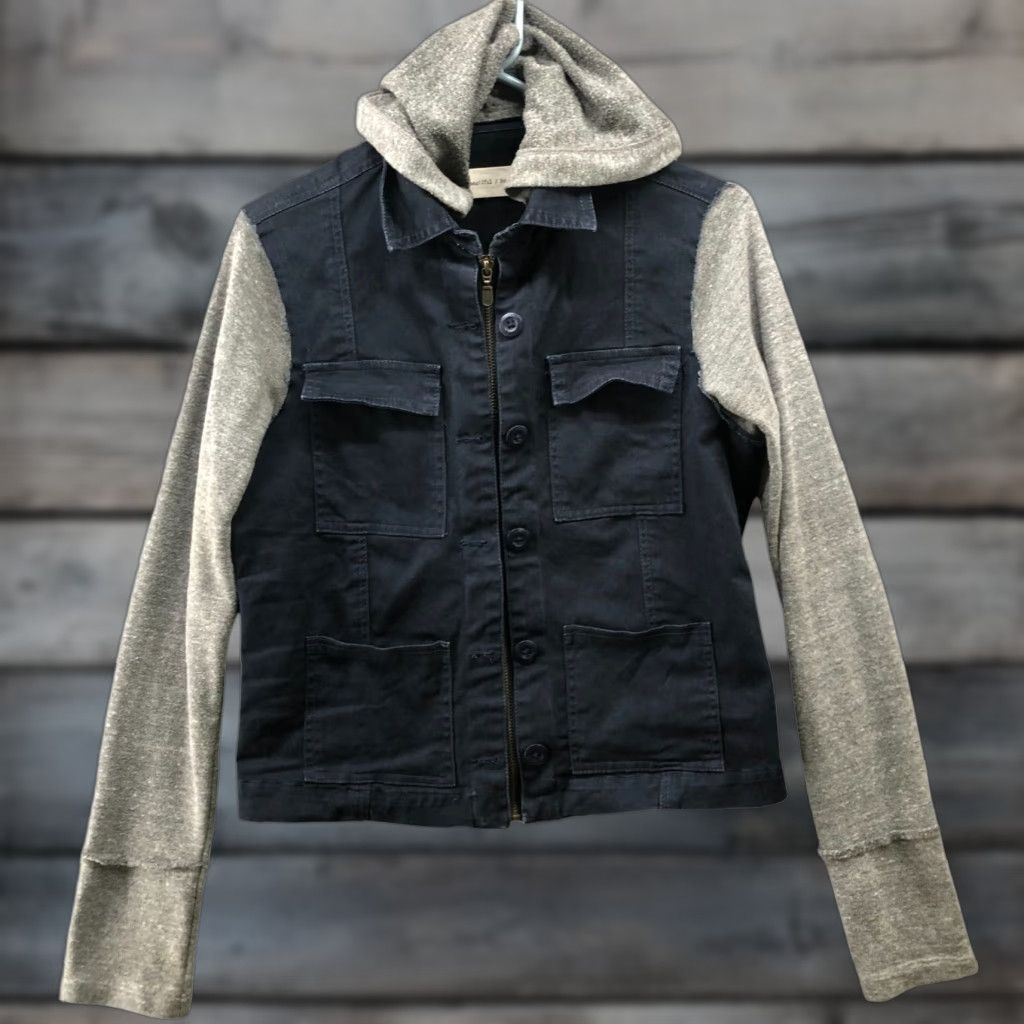 Vintage Ron Herman Utility Jacket Womens M Navy Blue Hooded Mixed Media Fleece Cotton Jacket Size M / US 6-8 / IT 42-44 - 1 Thumbnail